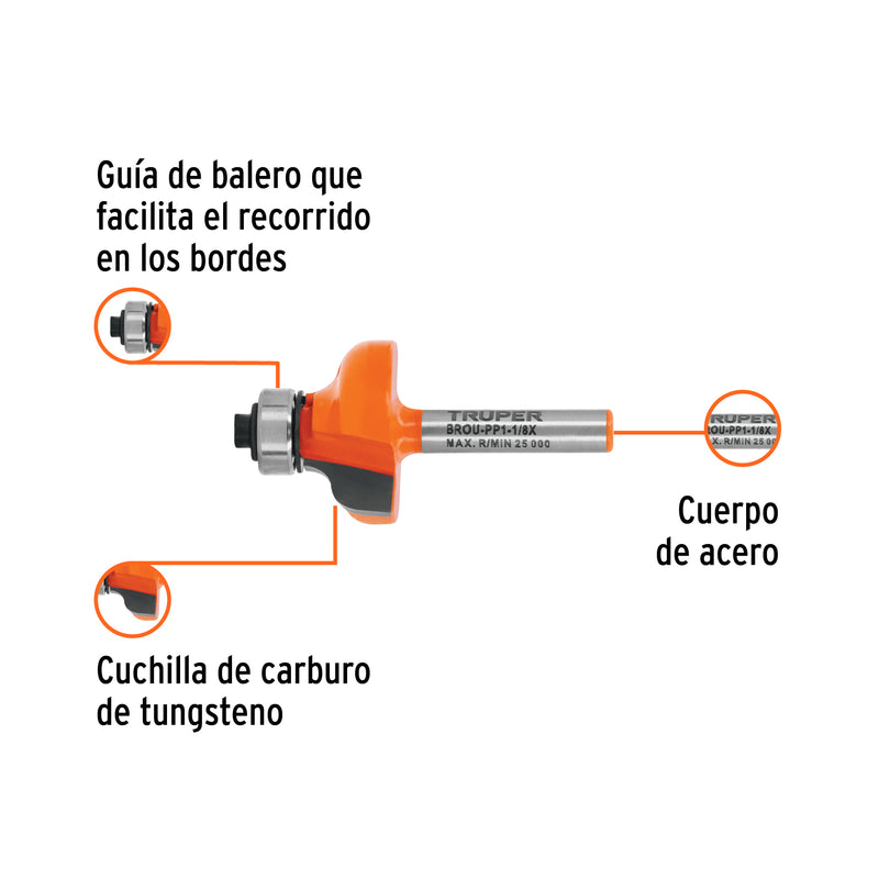 Broca para router, pecho paloma, 1-1/8" con balero