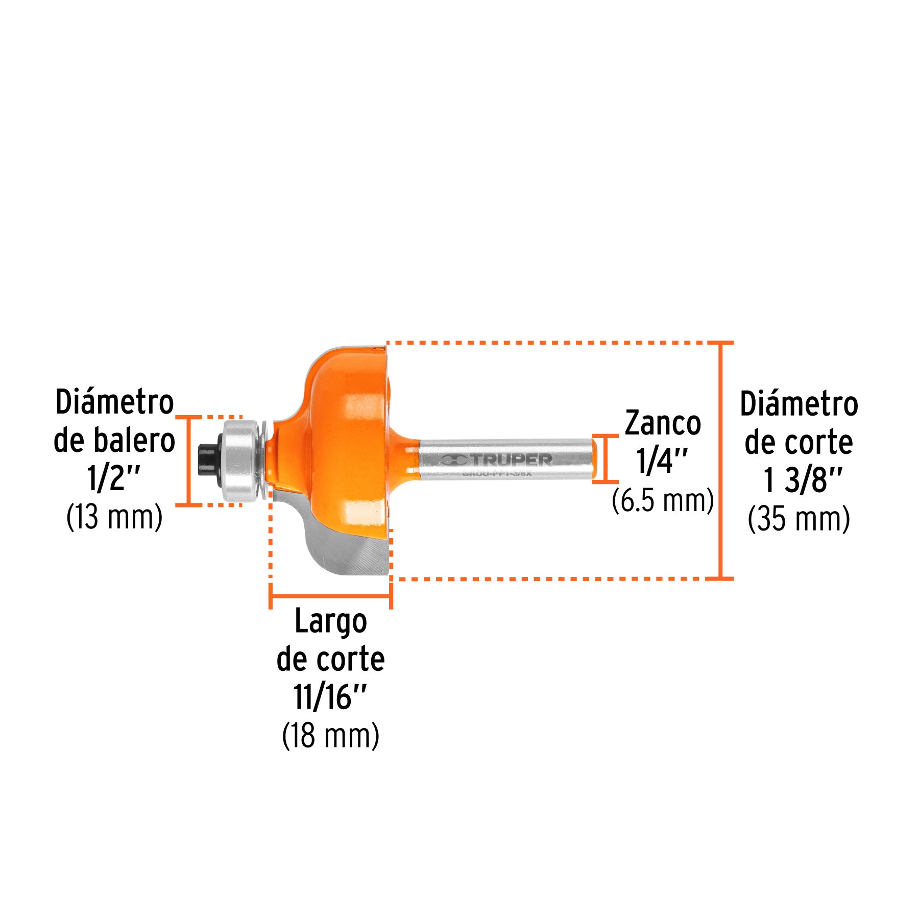 Broca para router, pecho paloma, 1-3/8" con balero