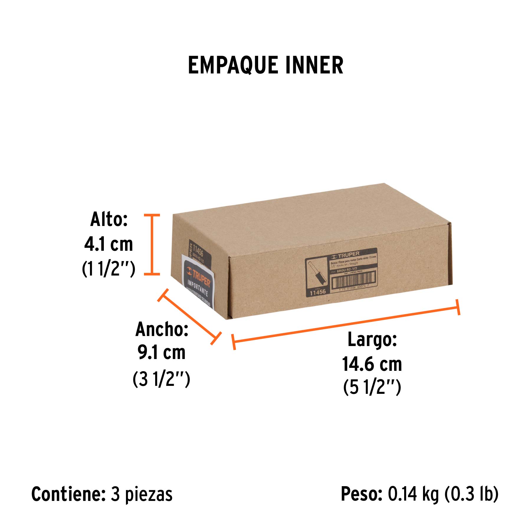 Broca para router, recta 2 filos, 1/2"