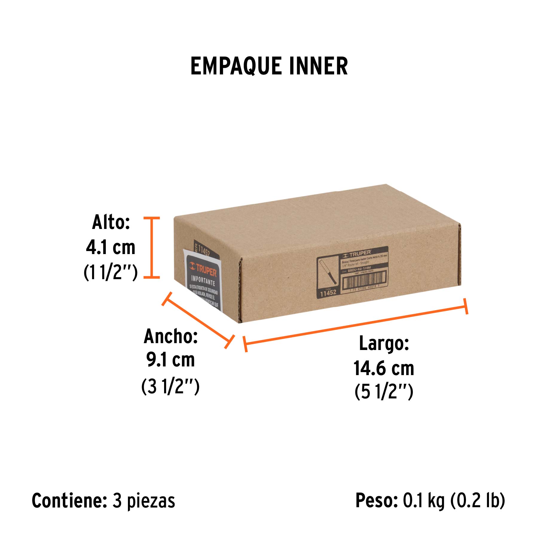 Broca para router, recta 2 filos, 1/4", mediana