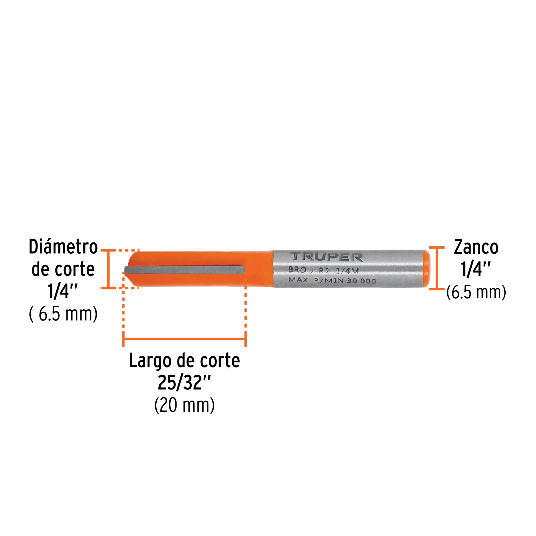 Broca para router, recta 2 filos, 1/4", mediana