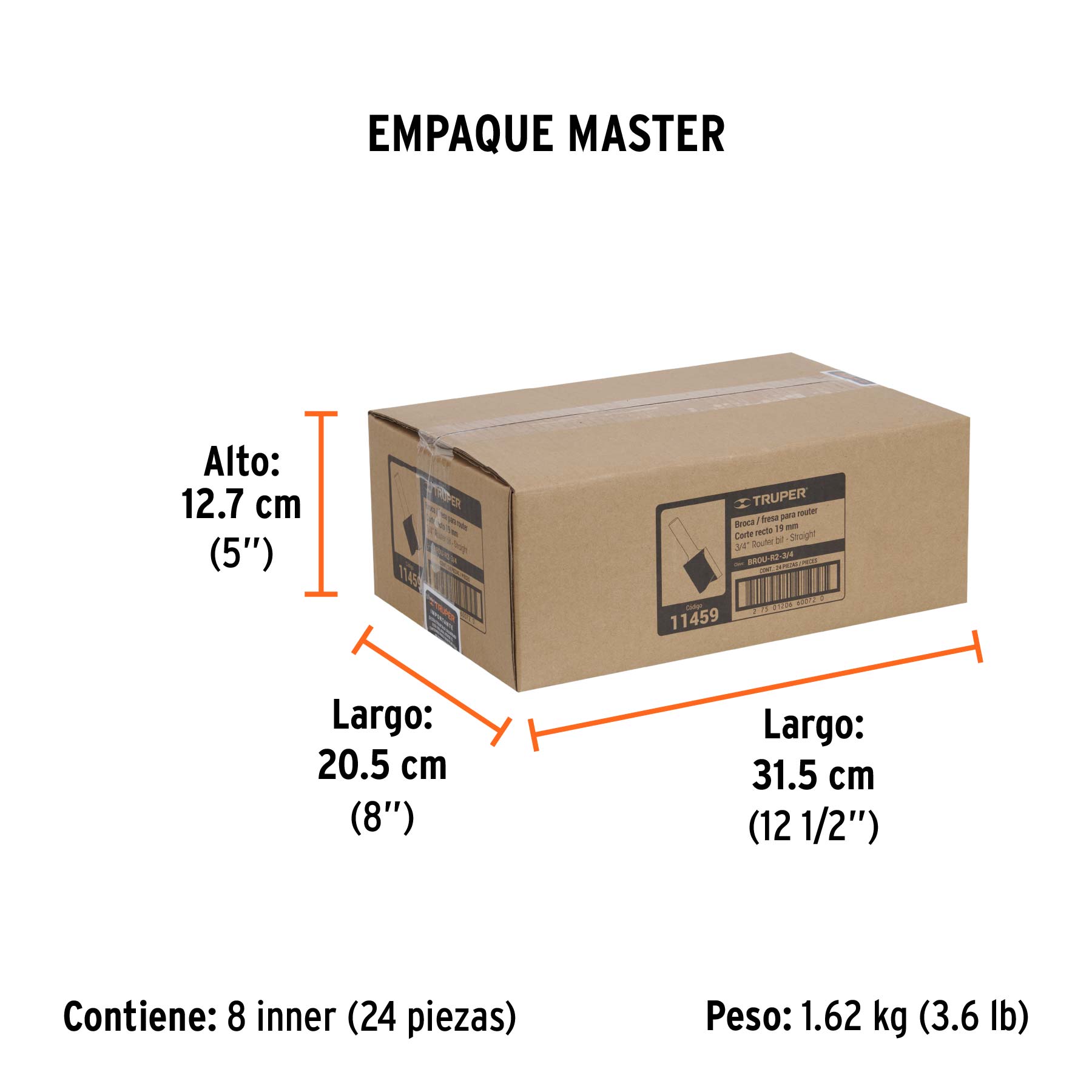 Broca para router, recta 2 filos, 3/4"