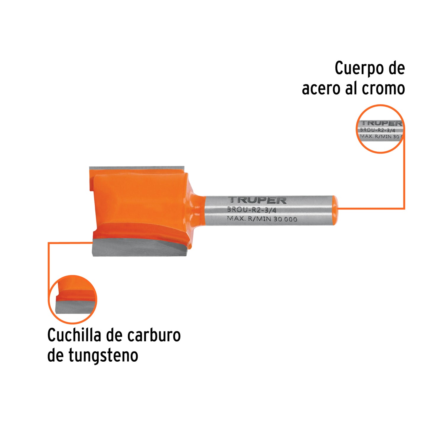 Broca para router, recta 2 filos, 3/4"