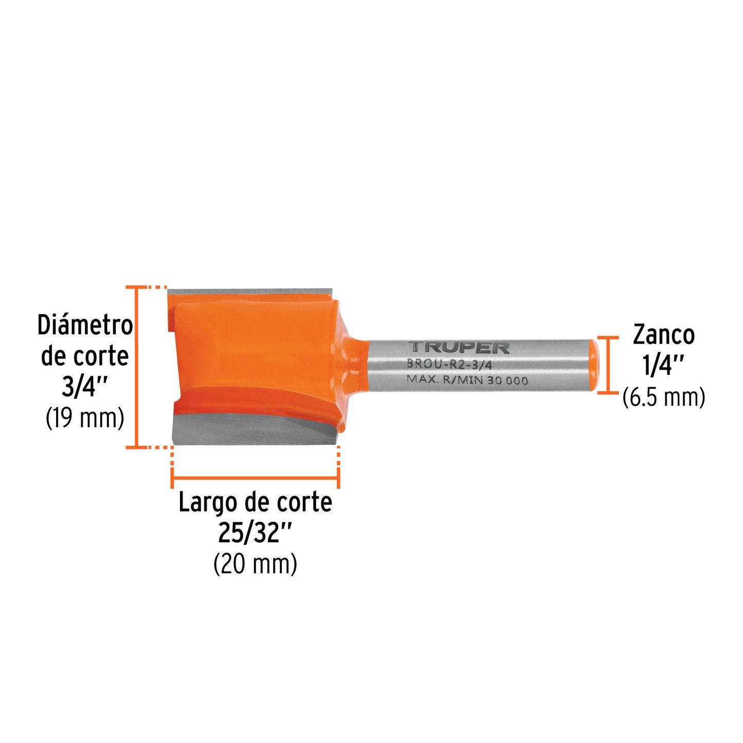 Broca para router, recta 2 filos, 3/4"