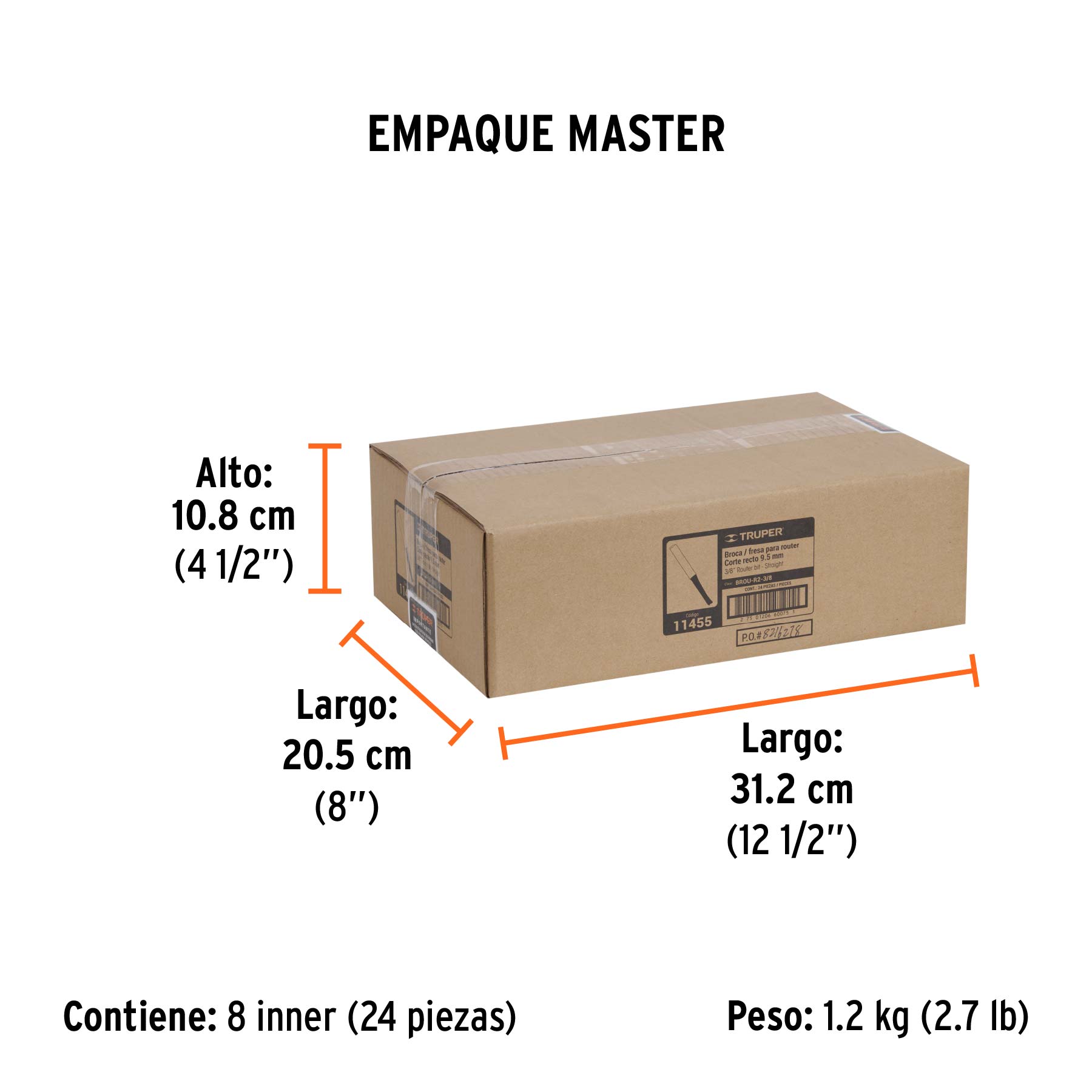 Broca para router, recta 2 filos, 3/8"