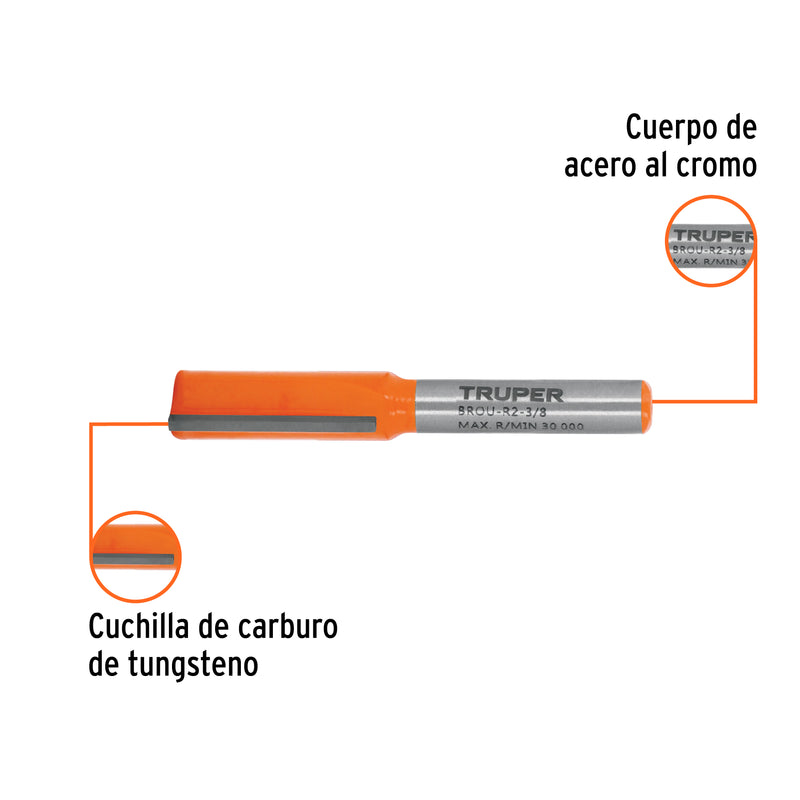 Broca para router, recta 2 filos, 3/8"