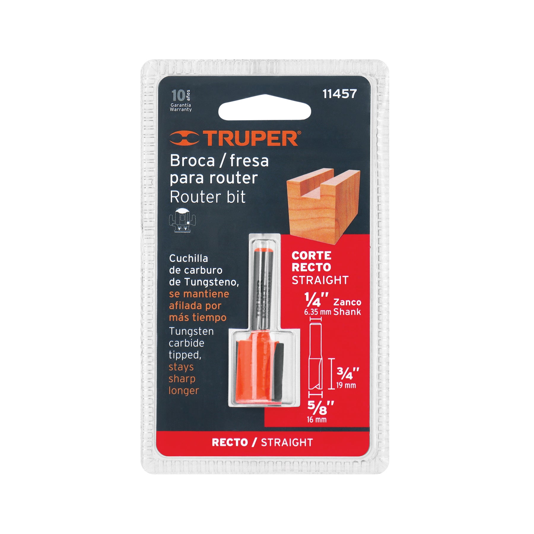 Broca para router, recta 2 filos, 5/8"