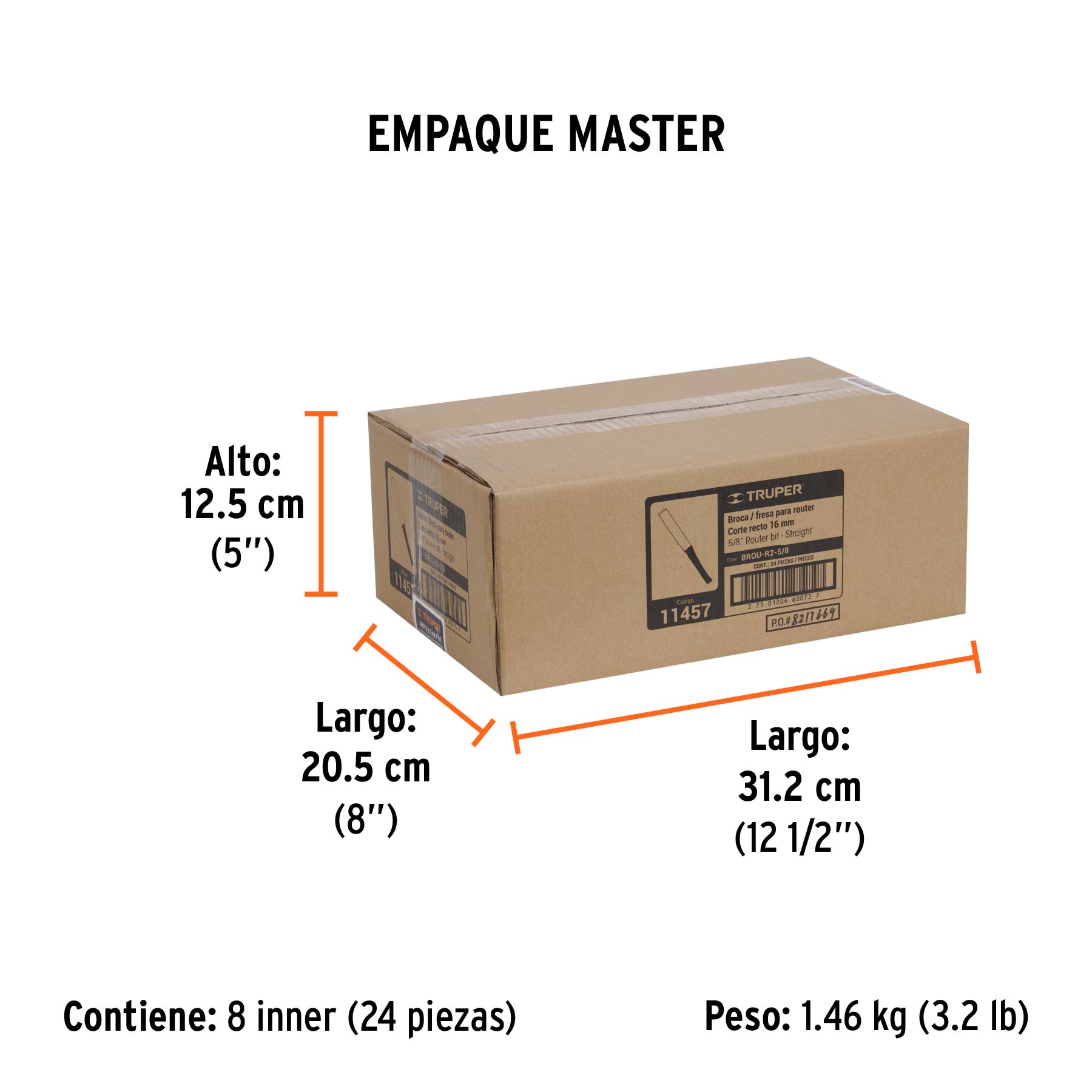 Broca para router, recta 2 filos, 5/8"