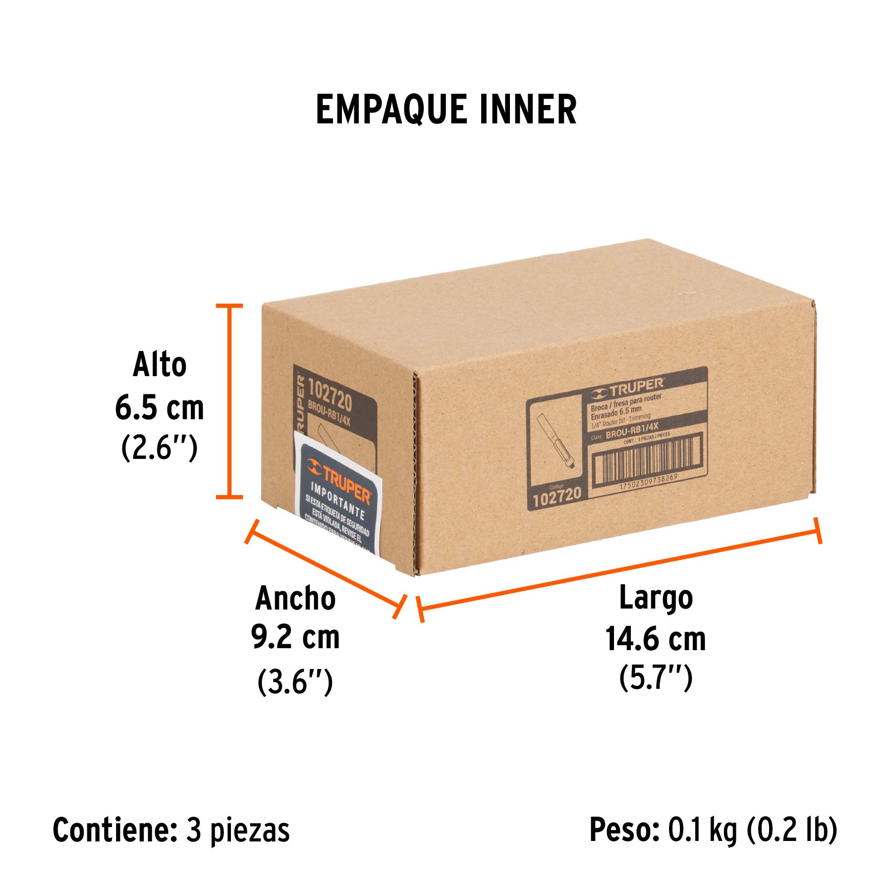 Broca para router, corte recto, 1/4' con balero