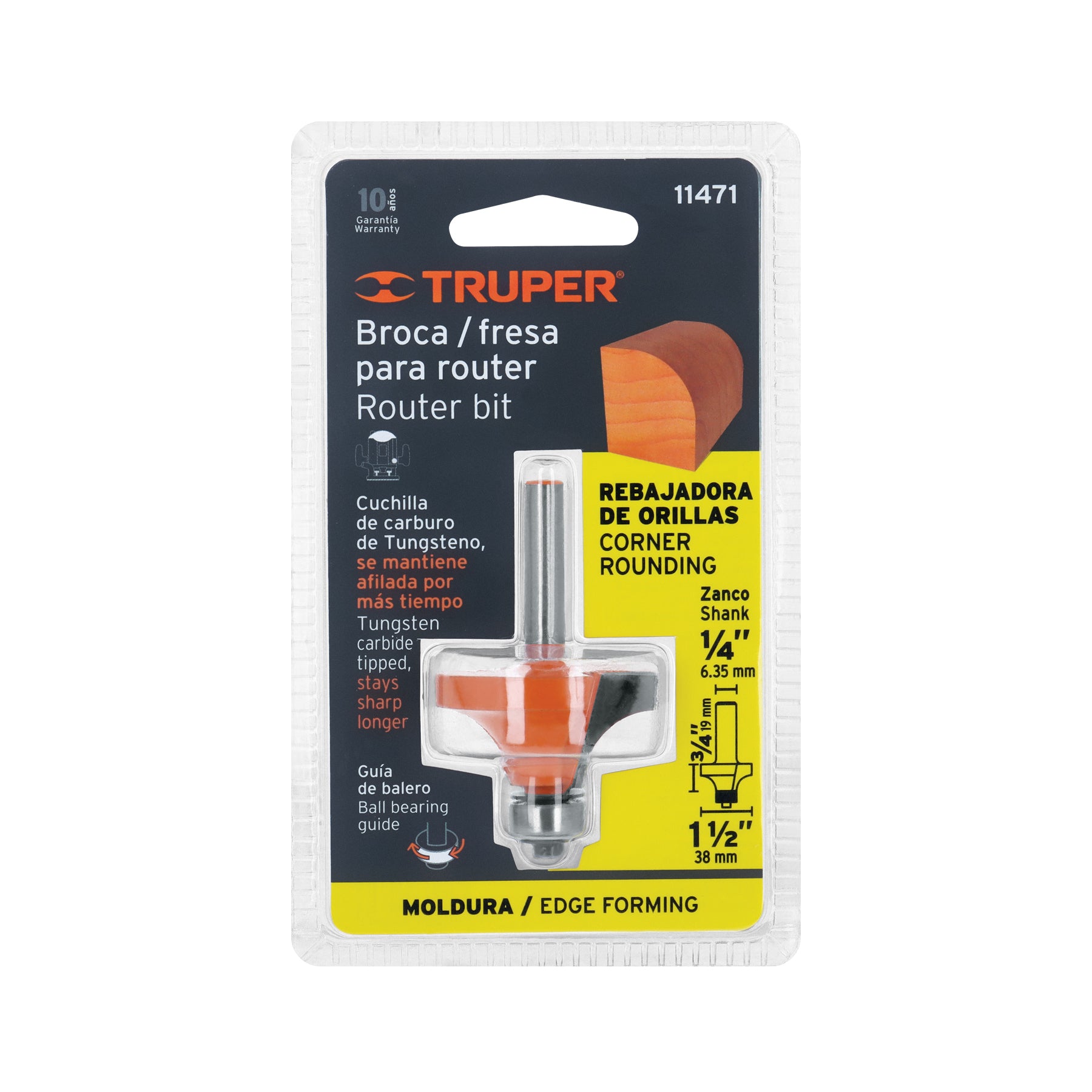 Broca para router, redondeado, 1-1/2" con balero