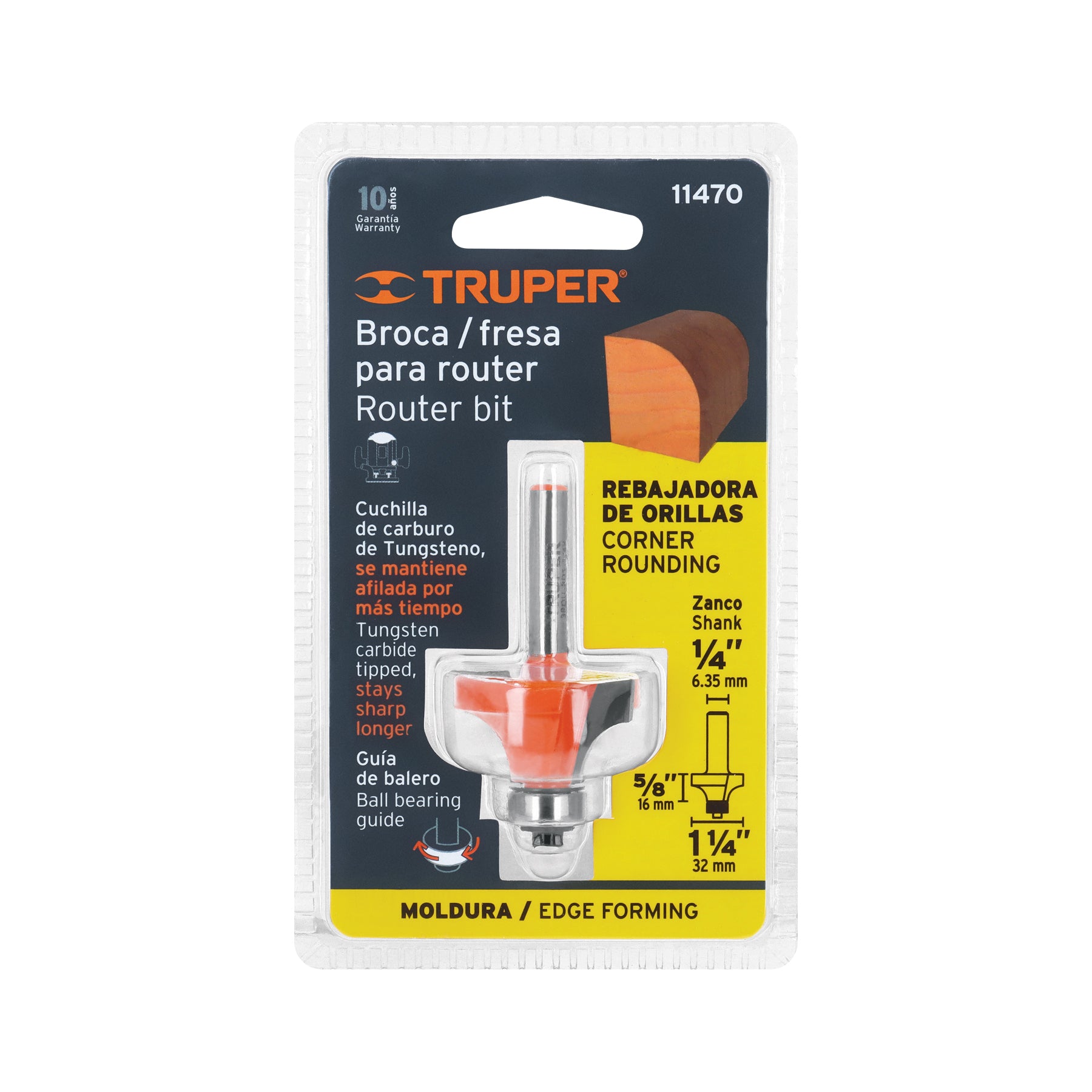 Broca para router, redondeado, 1-1/4" con balero