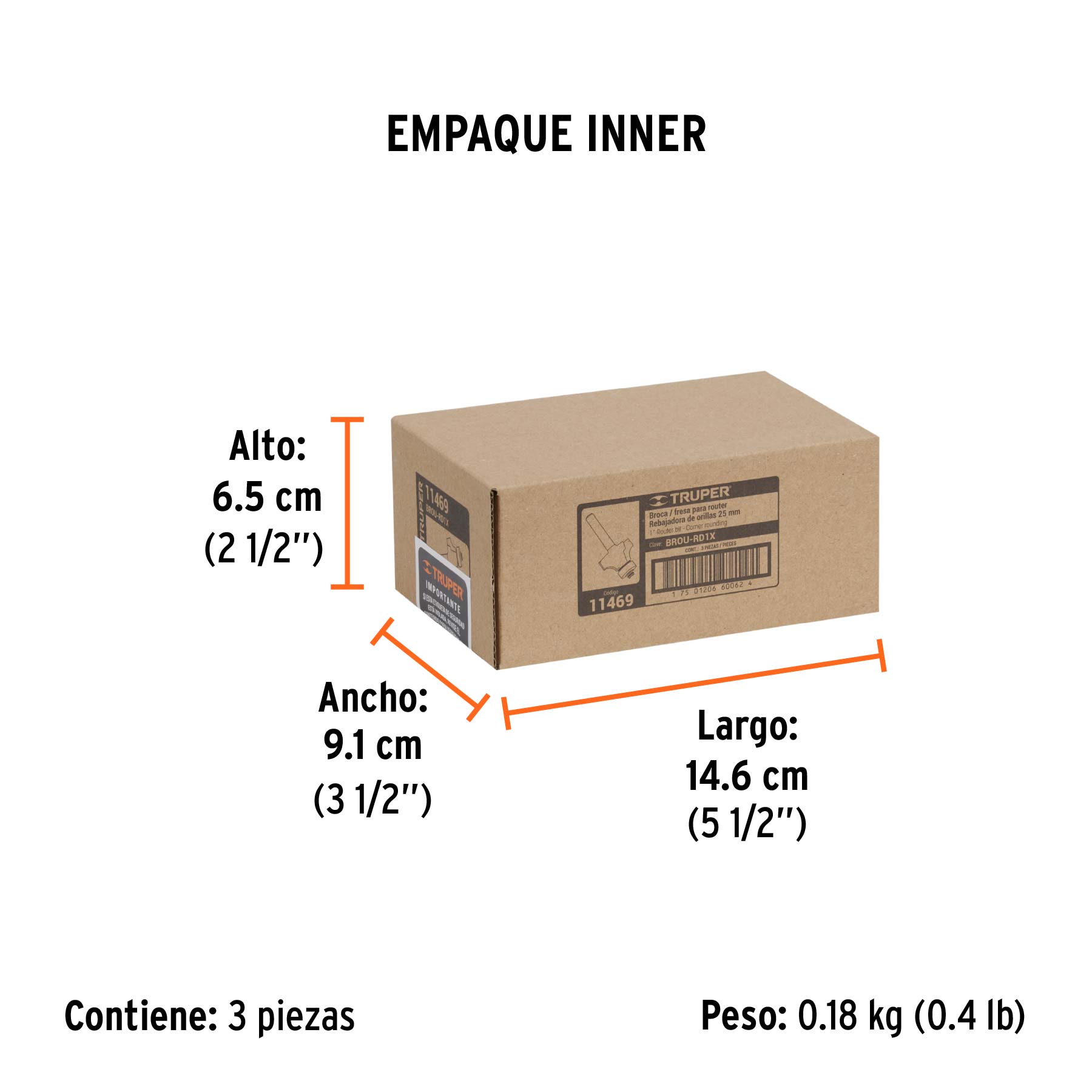Broca para router, redondeado, 1" con balero