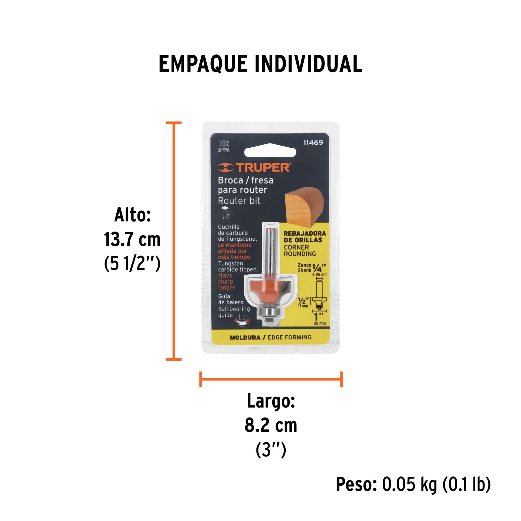 Broca para router, redondeado, 1" con balero