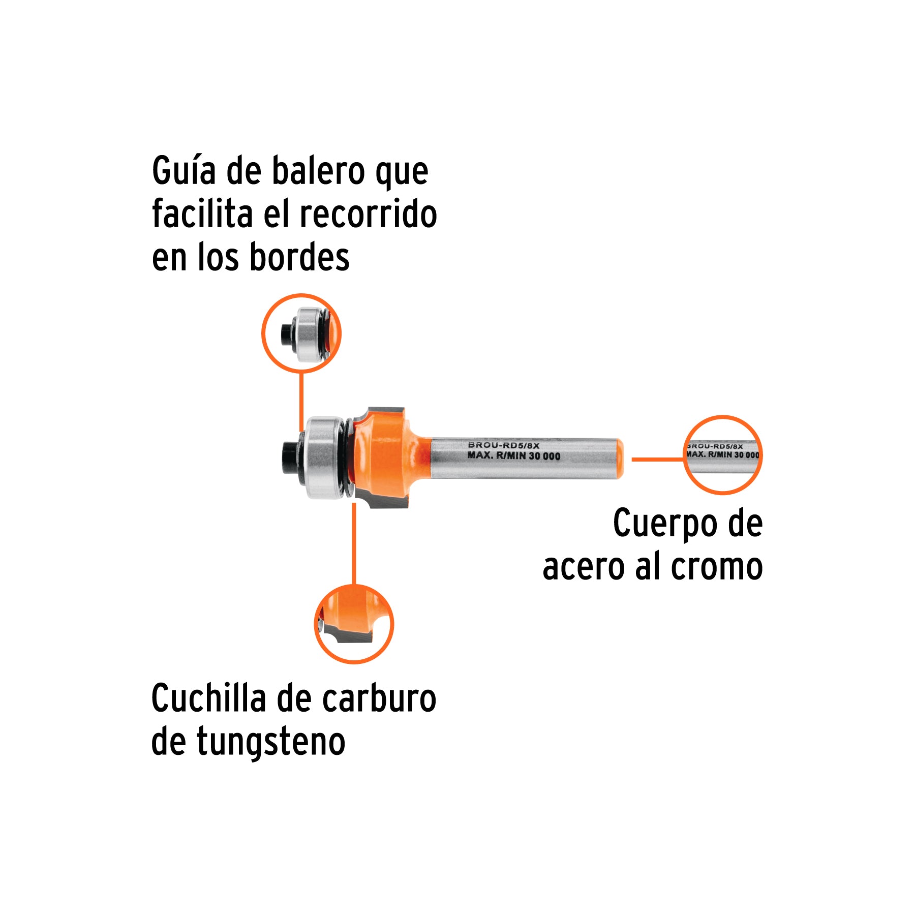 Broca para router, redondeado, 5/8' con balero