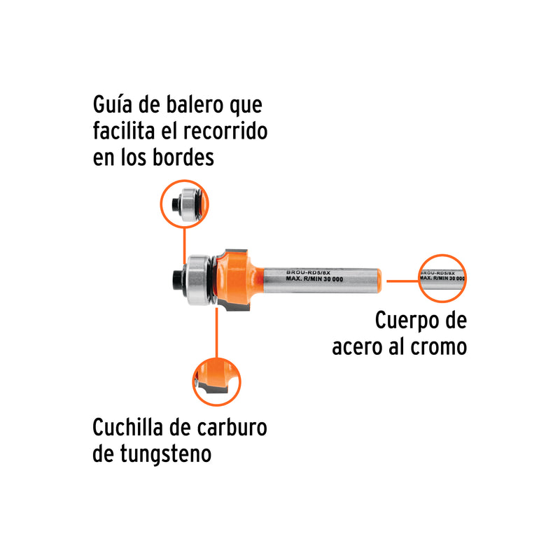 Broca para router, redondeado, 5/8' con balero