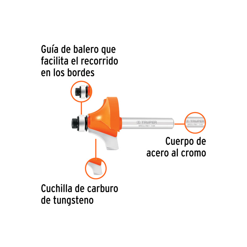 Broca para router, redondeado con moldura, 1-1/4" con balero