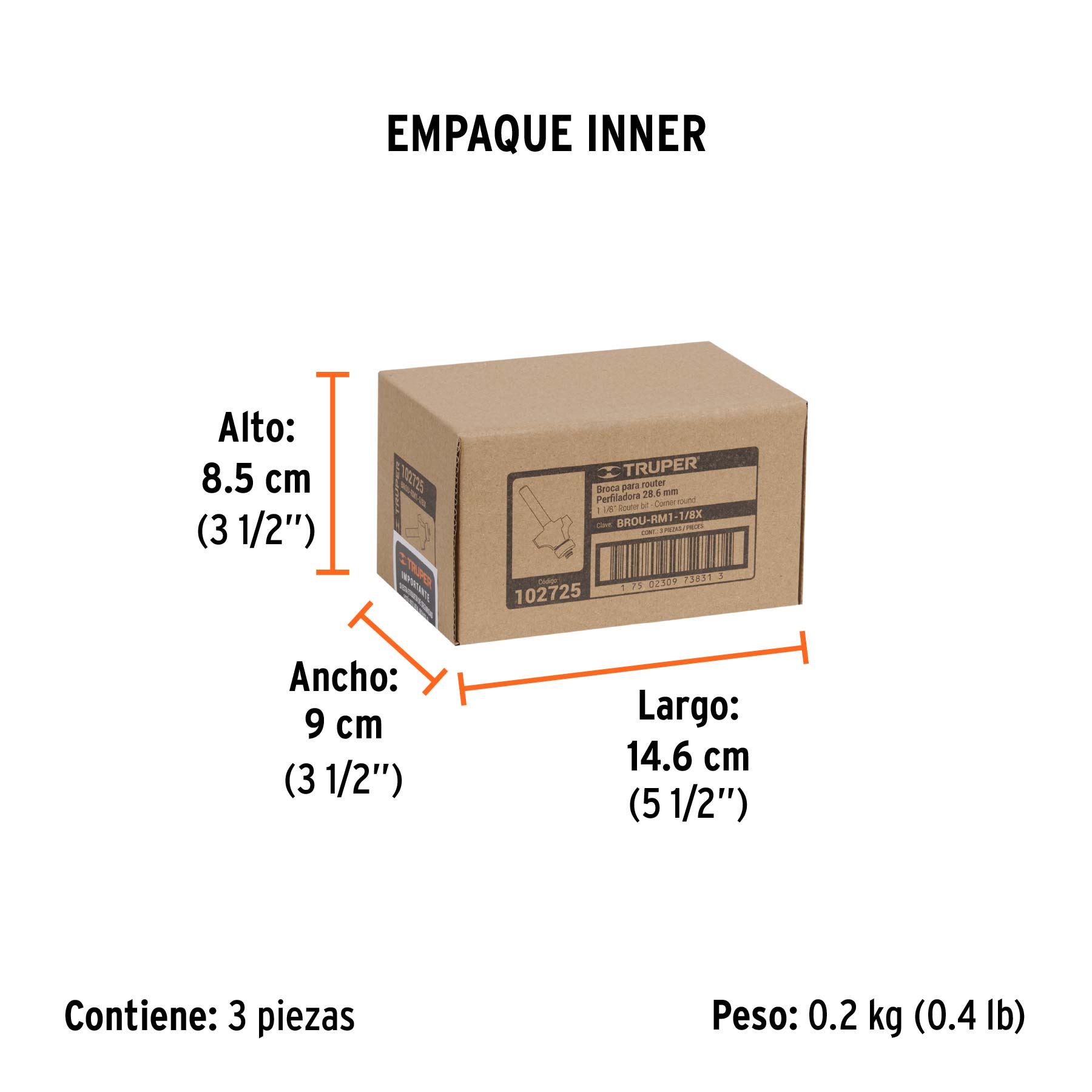 Broca para router, redondeado con moldura, 1-1/8' con balero