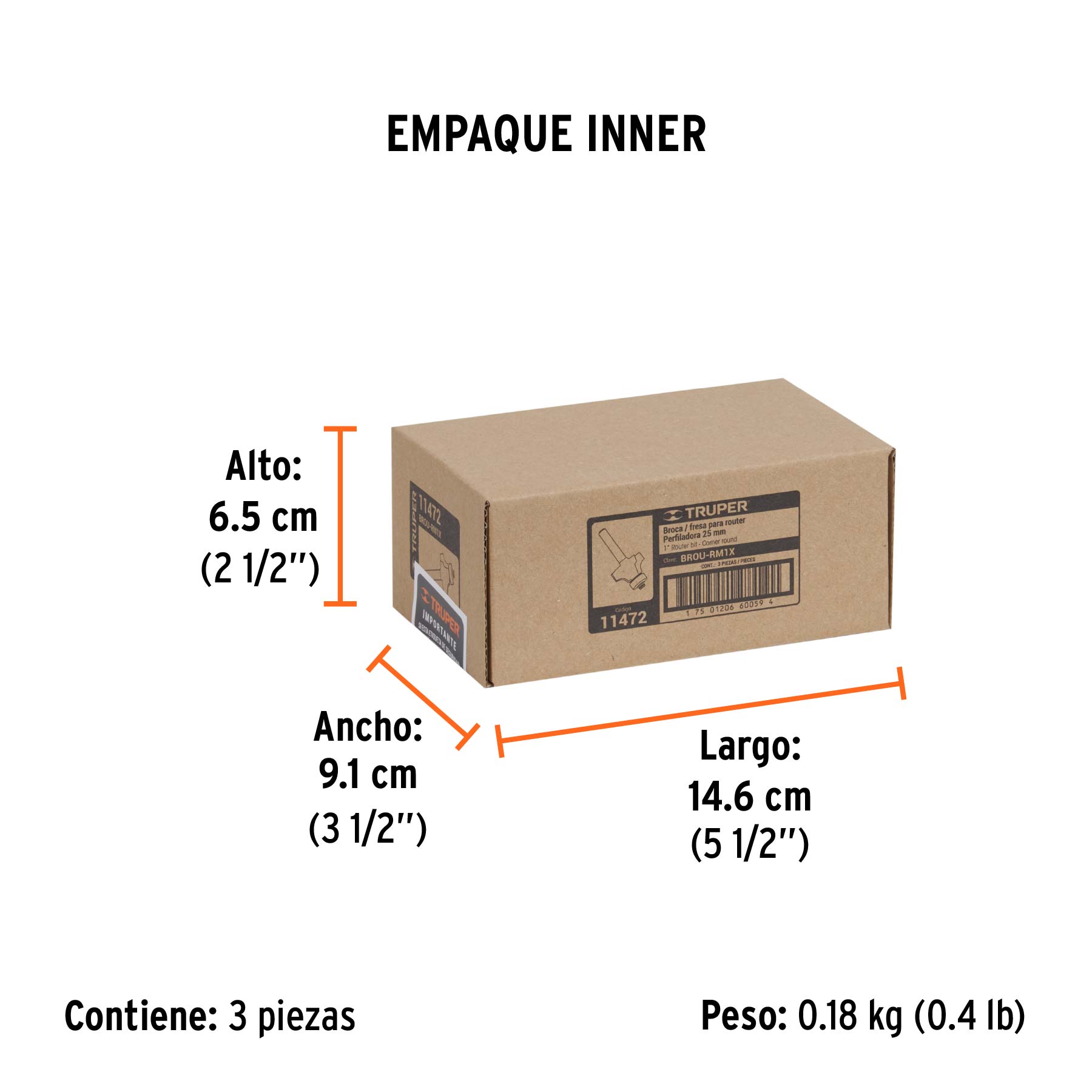 Broca para router, redondeado con moldura, 1" con balero