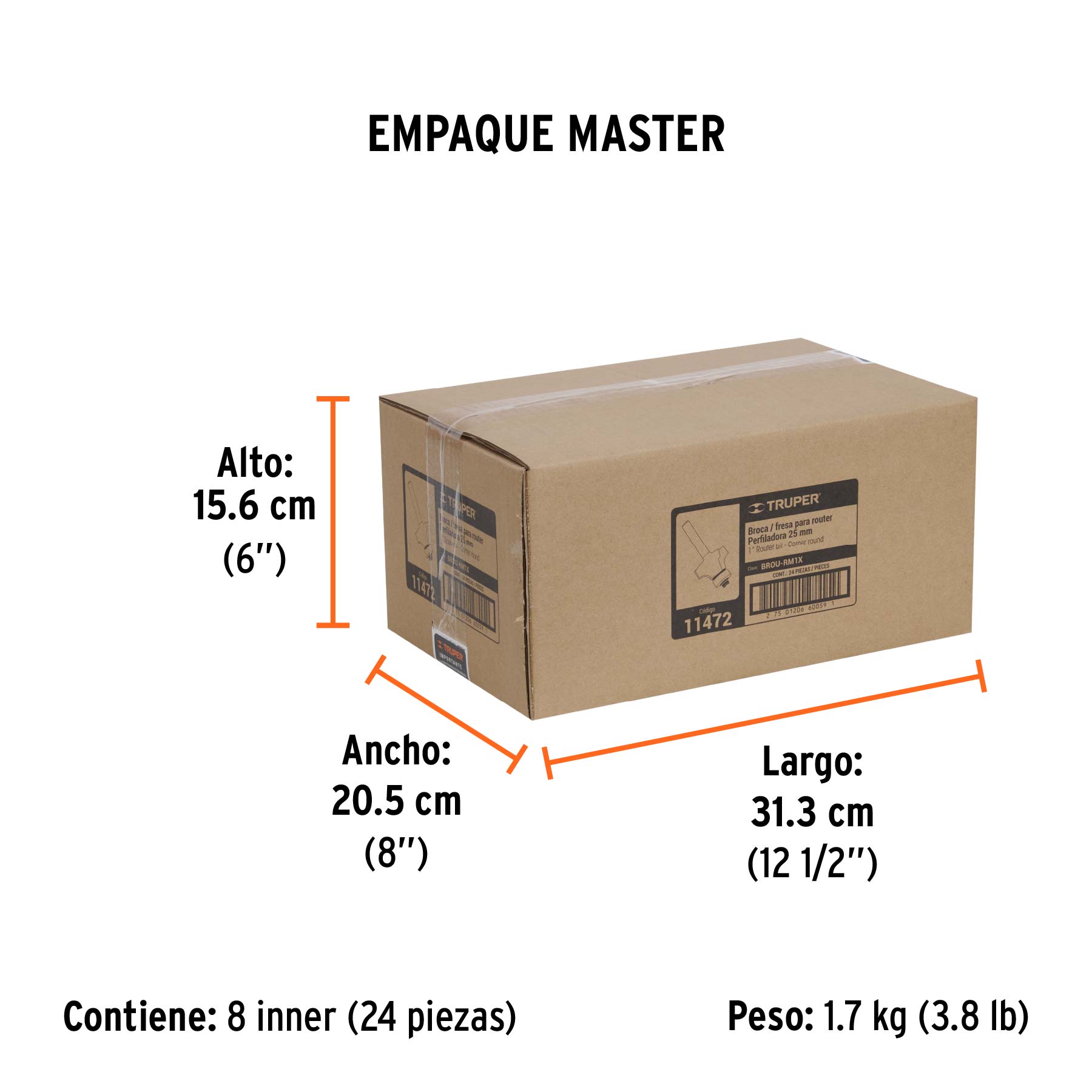 Broca para router, redondeado con moldura, 1" con balero