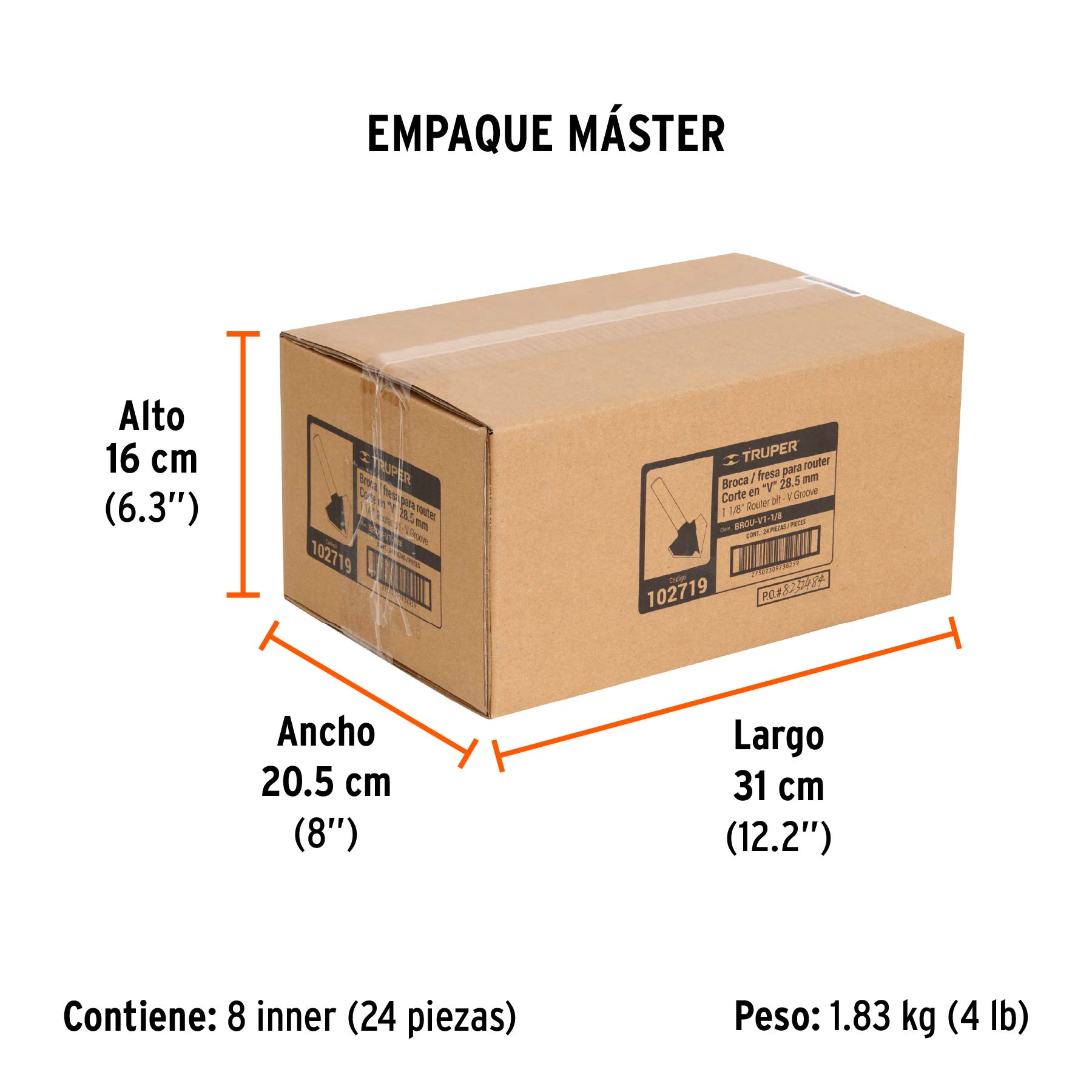 Broca para router, corte en 'V', 1-1/8'