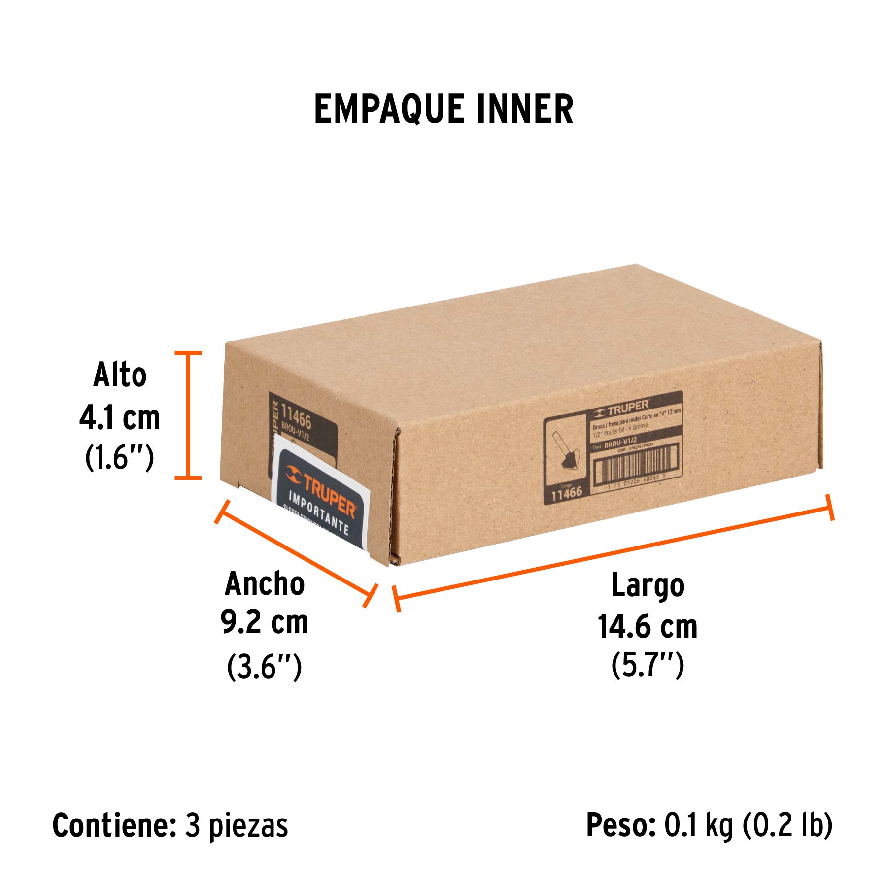 Broca para router, corte en "v", 1/2"