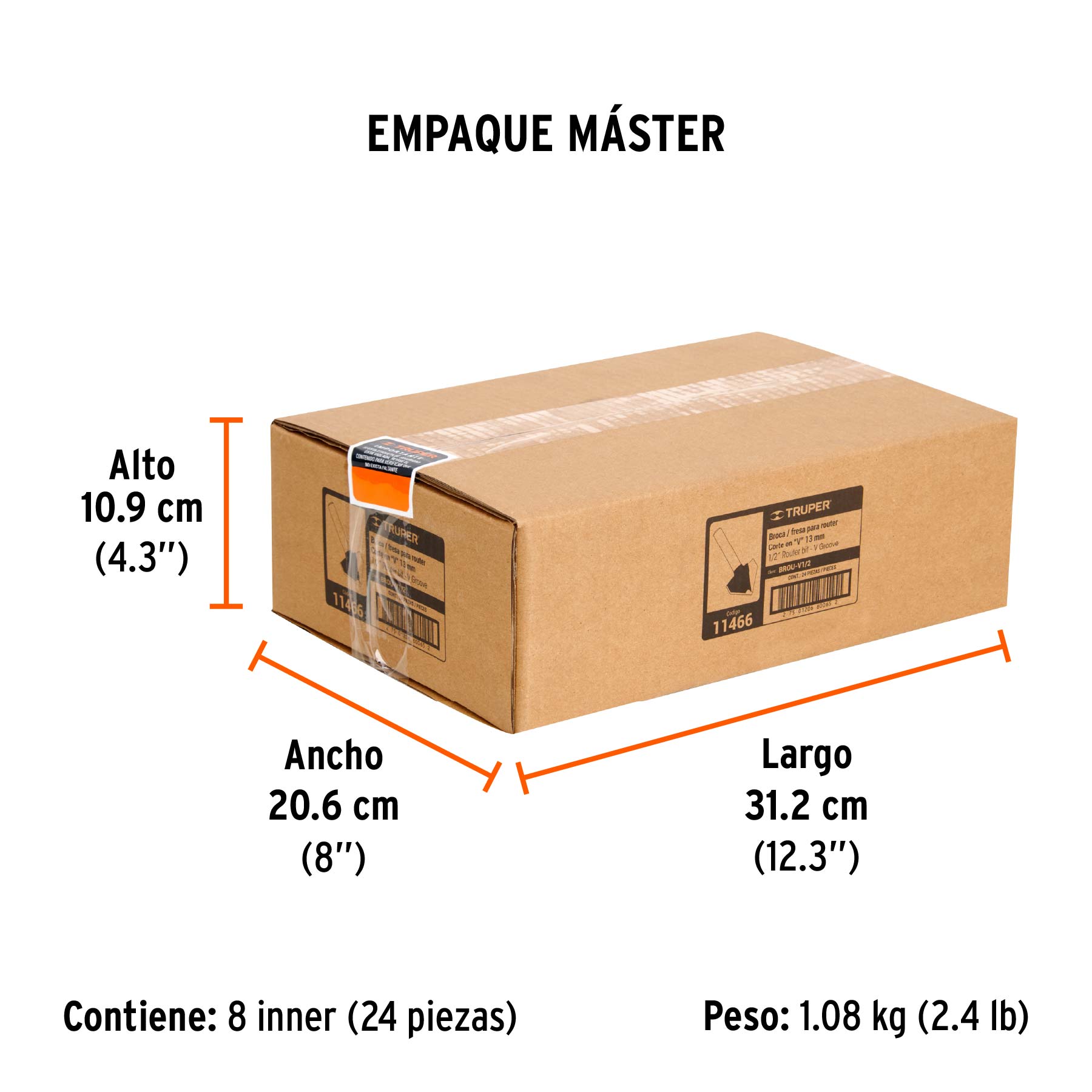 Broca para router, corte en "v", 1/2"