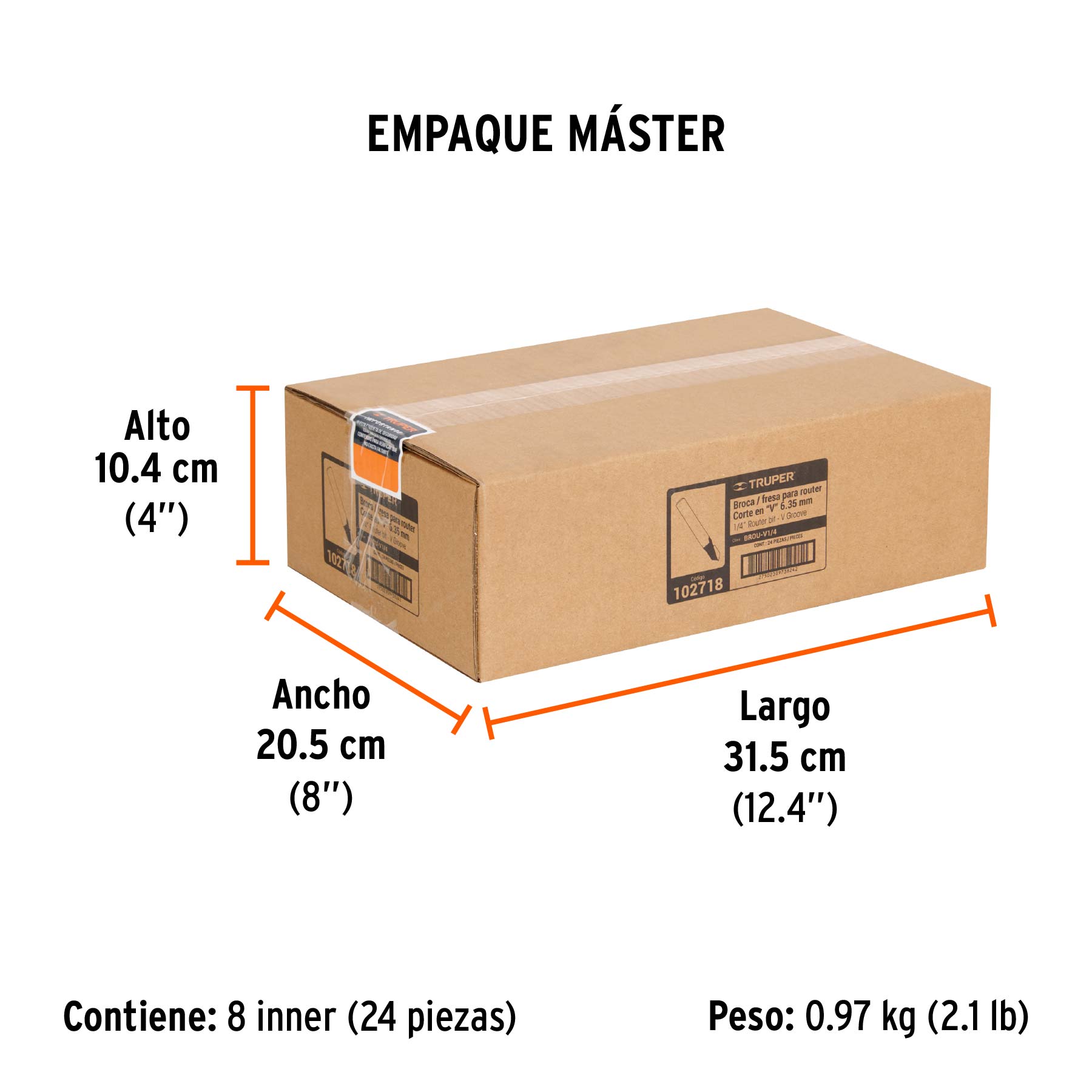 Broca para router, corte en 'V', 1/4'