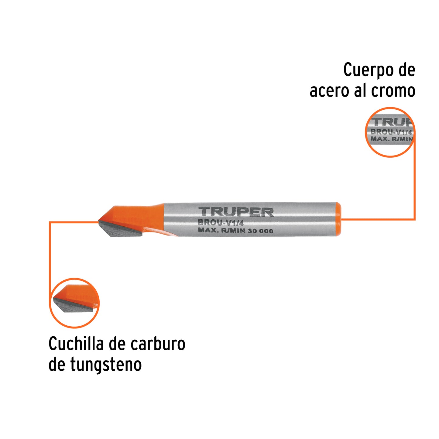 Broca para router, corte en 'V', 1/4'
