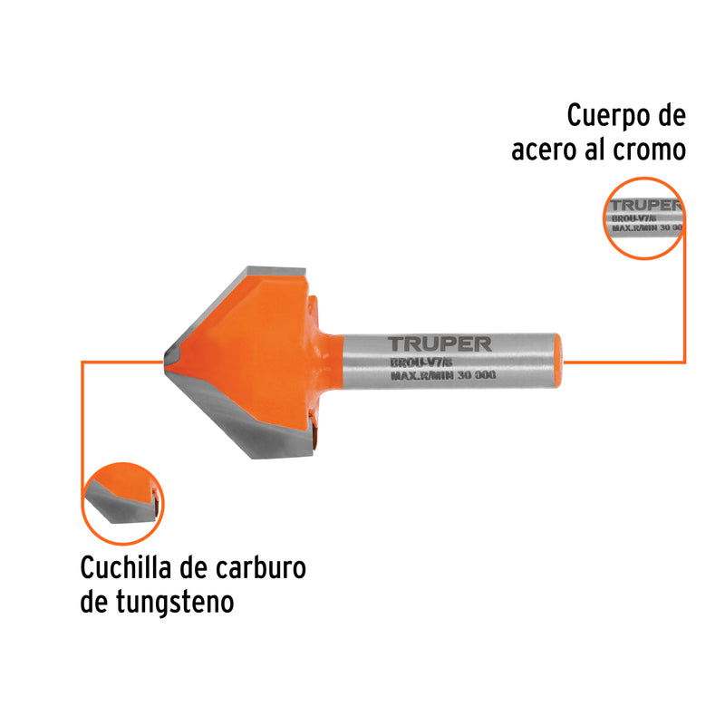 Broca para router, corte en "V", 7/8"