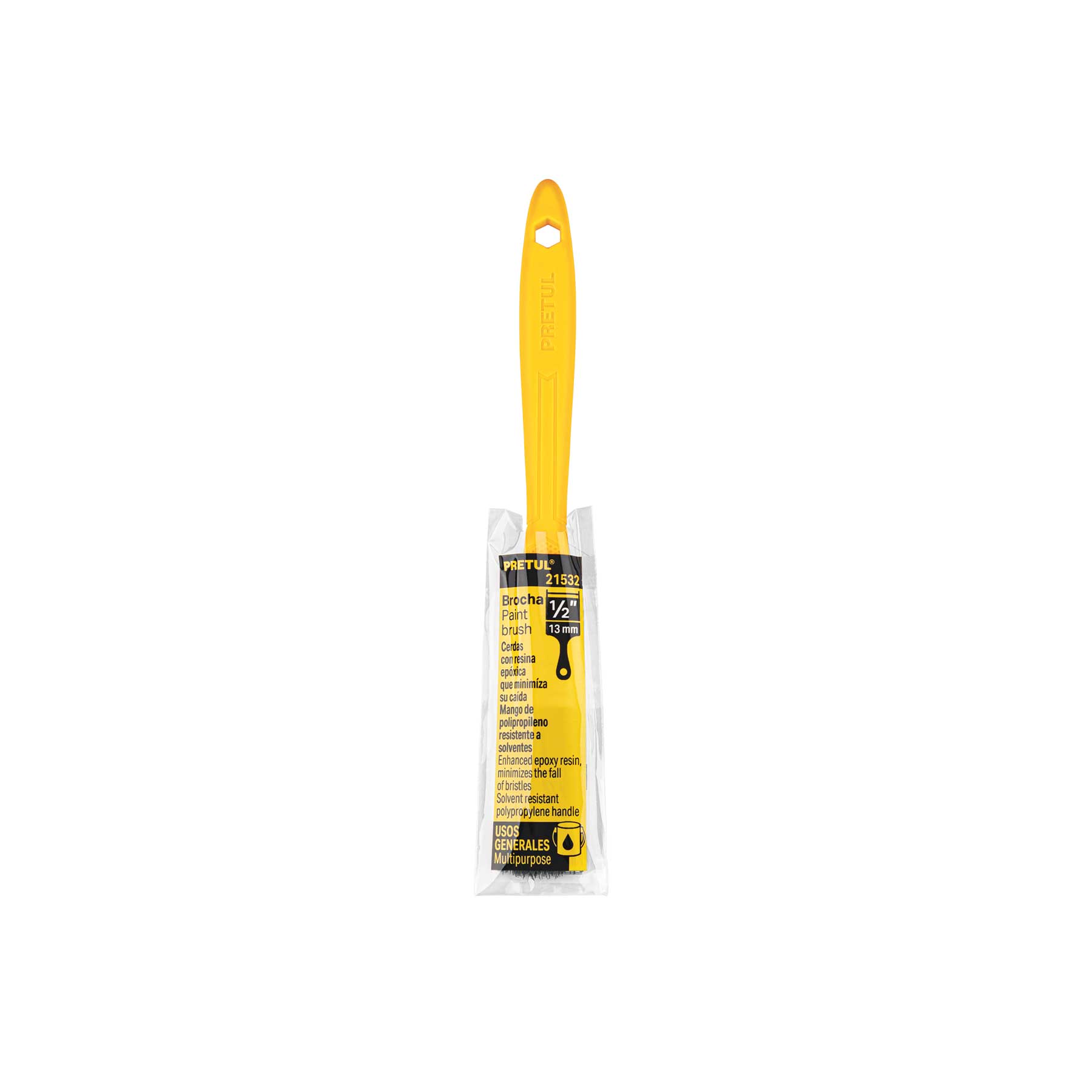 Brocha, mango de plástico, 1/2", Pretul