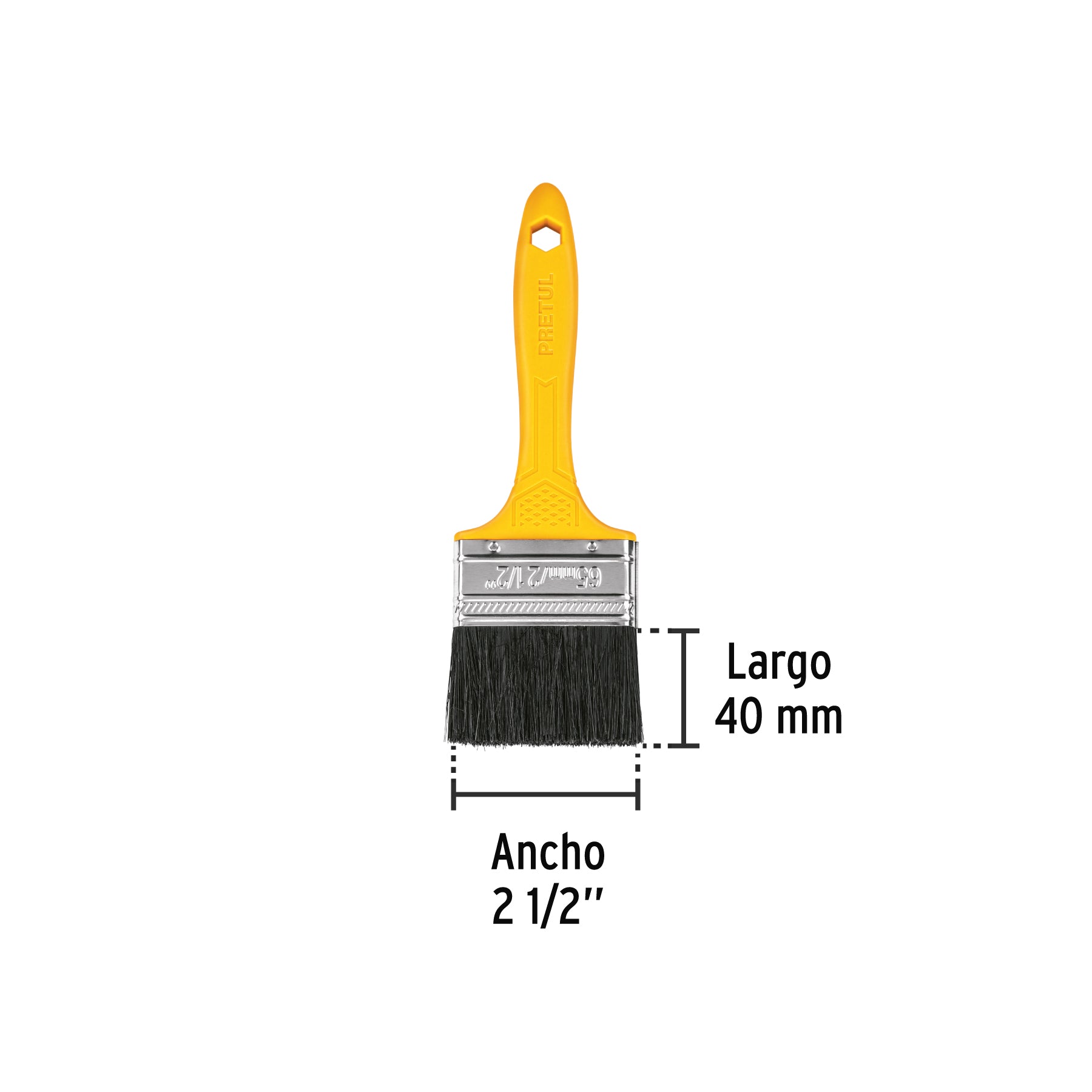 Brocha, mango de plástico, 2-1/2", Pretul