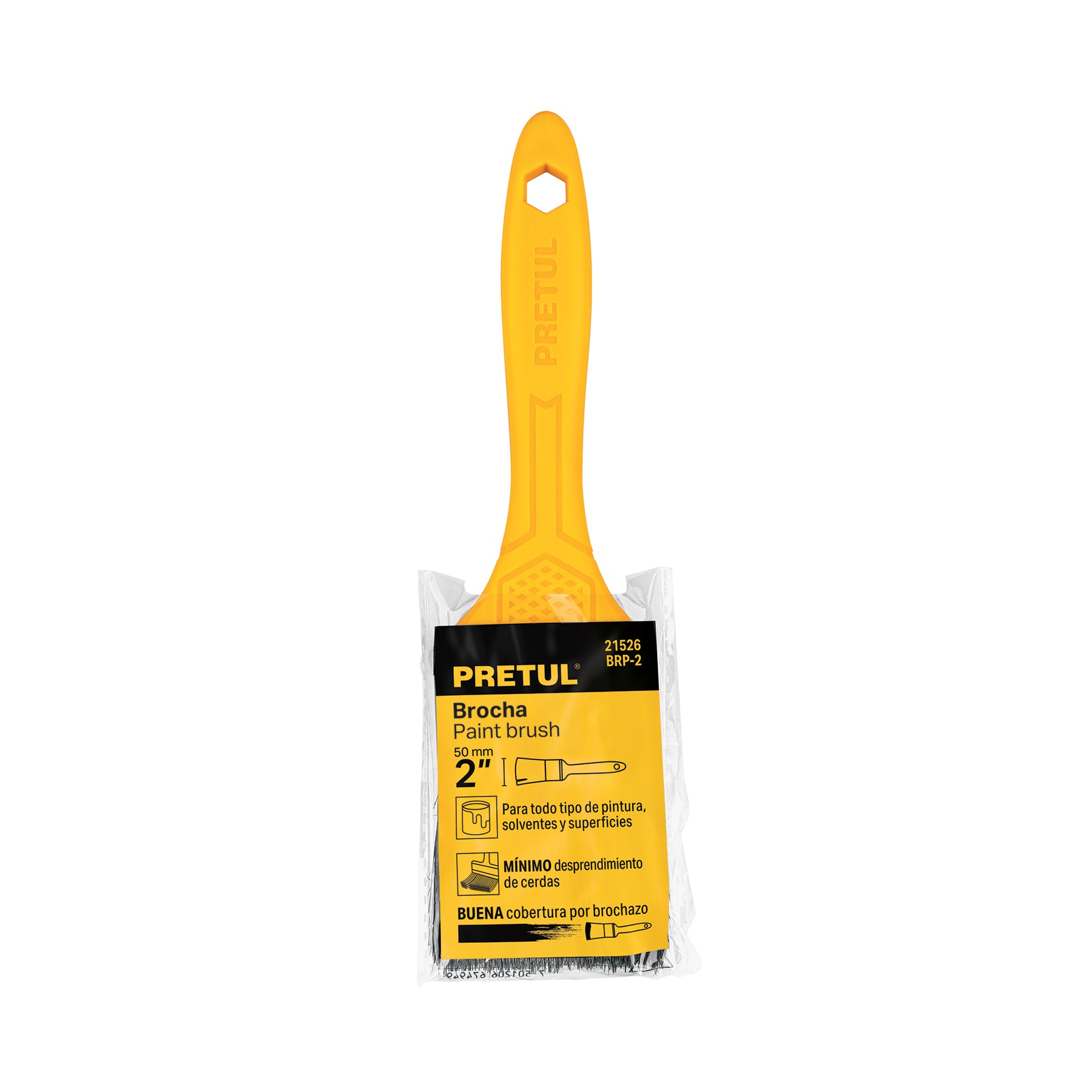 Brocha, mango de plástico, 2", Pretul