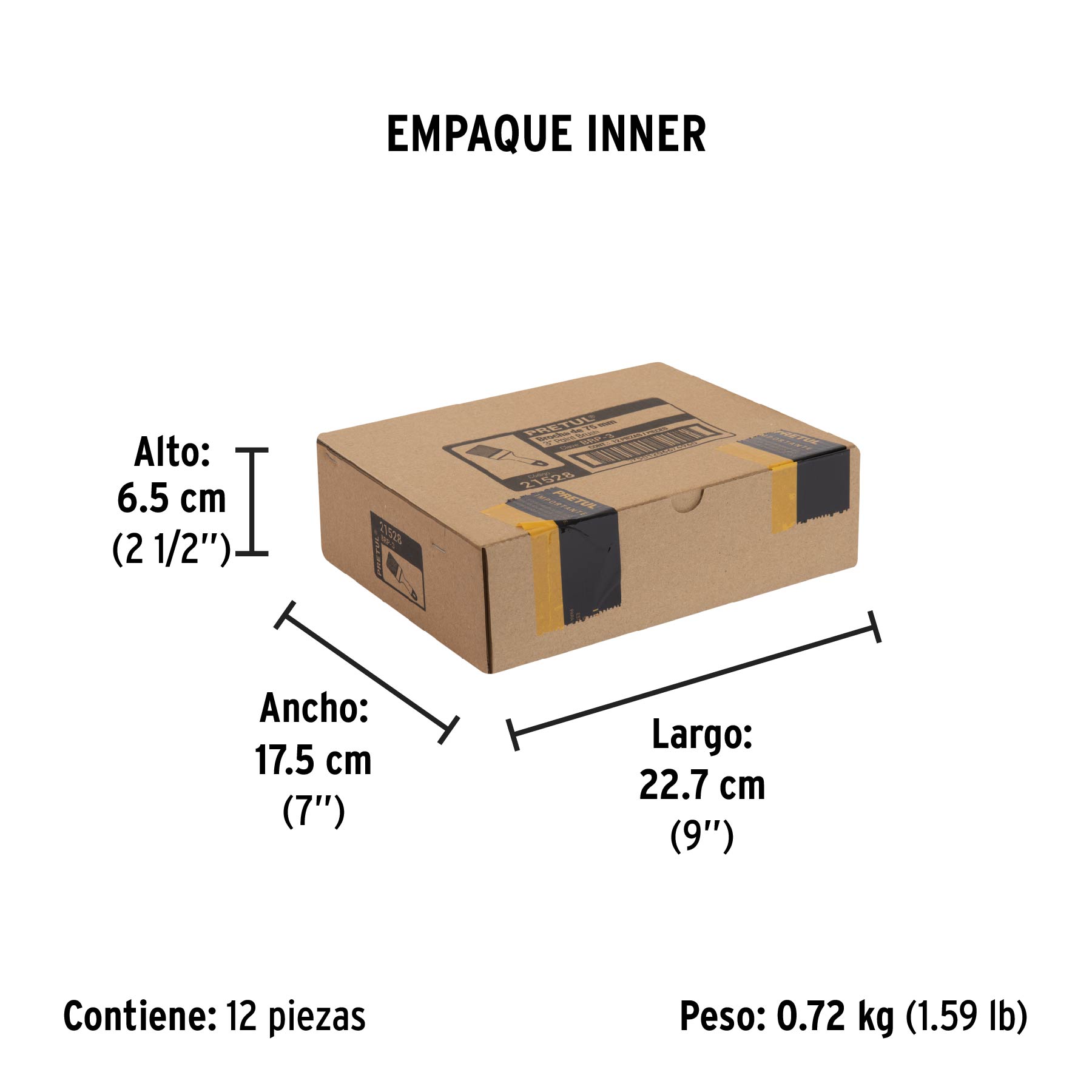 Brocha, mango de plástico, 3", Pretul