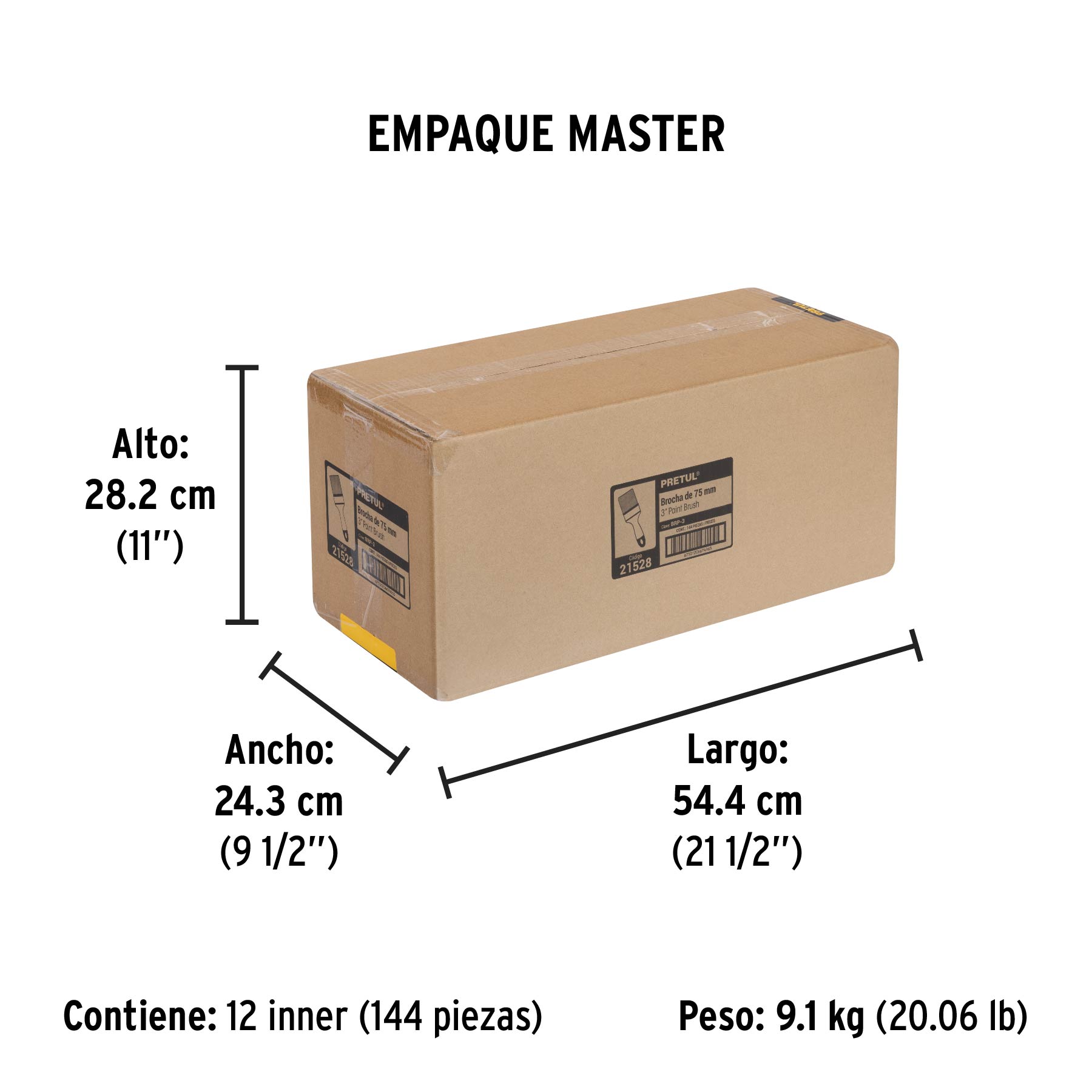 Brocha, mango de plástico, 3", Pretul