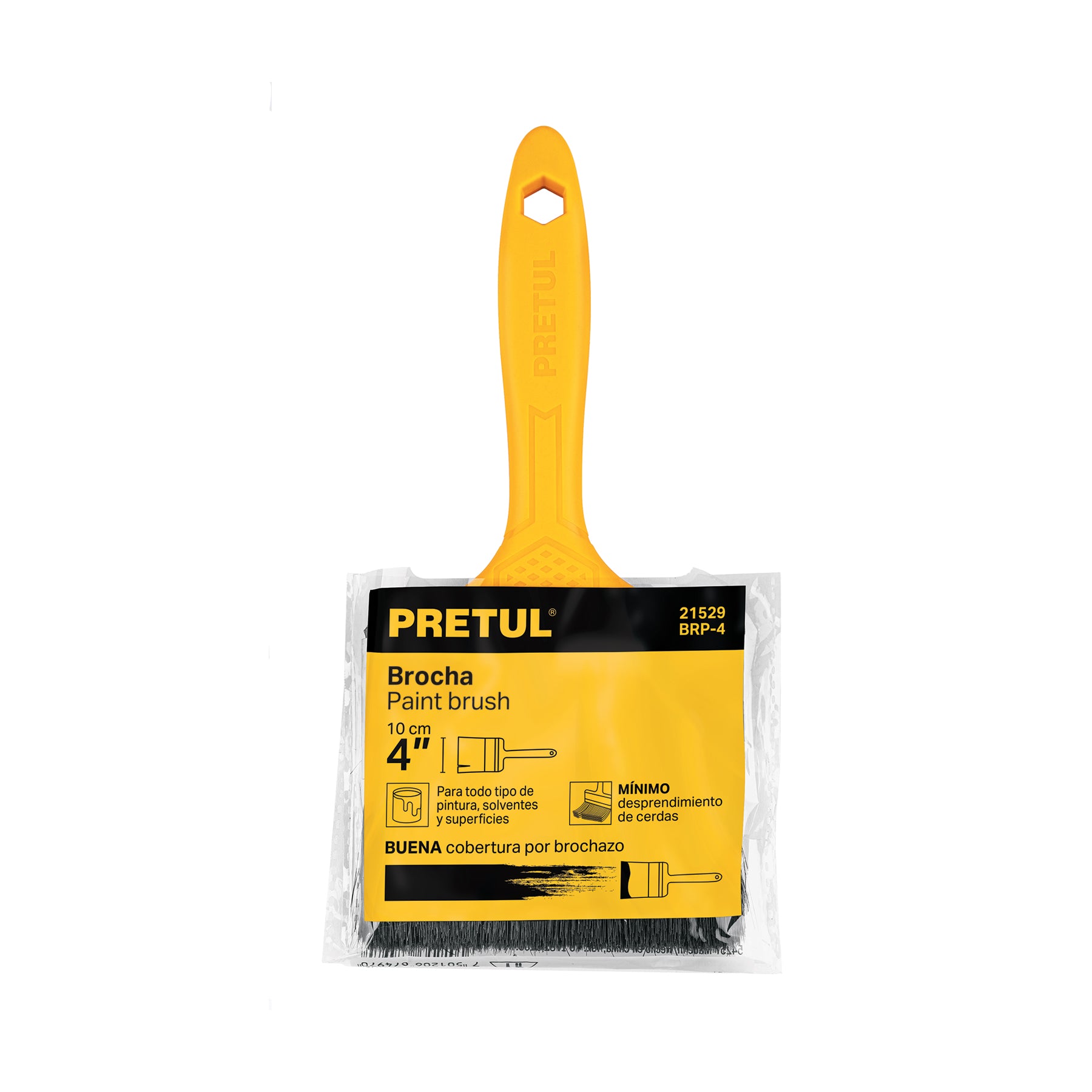 Brocha, mango de plástico, 4", Pretul