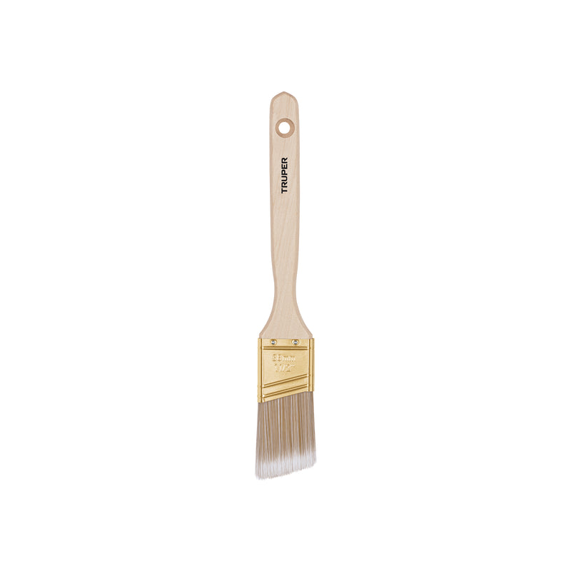 Brocha cerdas sintéticas, mango madera,corte angular, 1-1/2"
