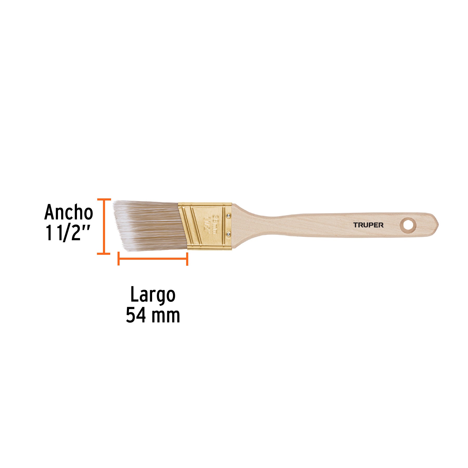 Brocha cerdas sintéticas, mango madera,corte angular, 1-1/2"