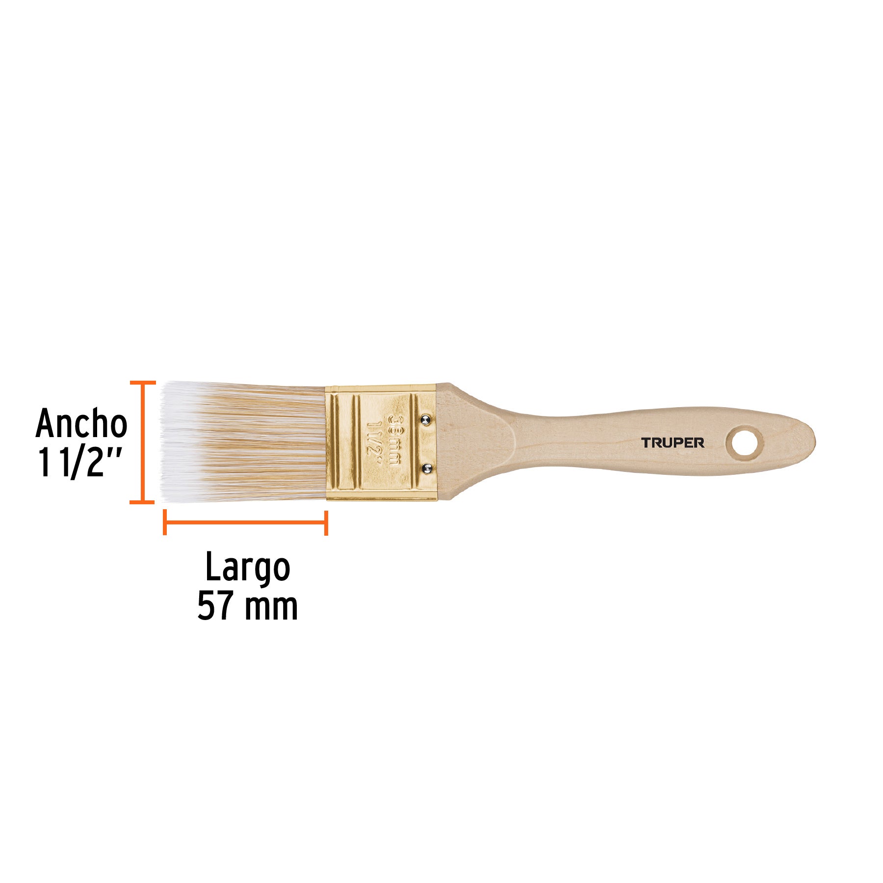 Brocha cerdas sintéticas,mango de madera, corte recto, 1-1/2