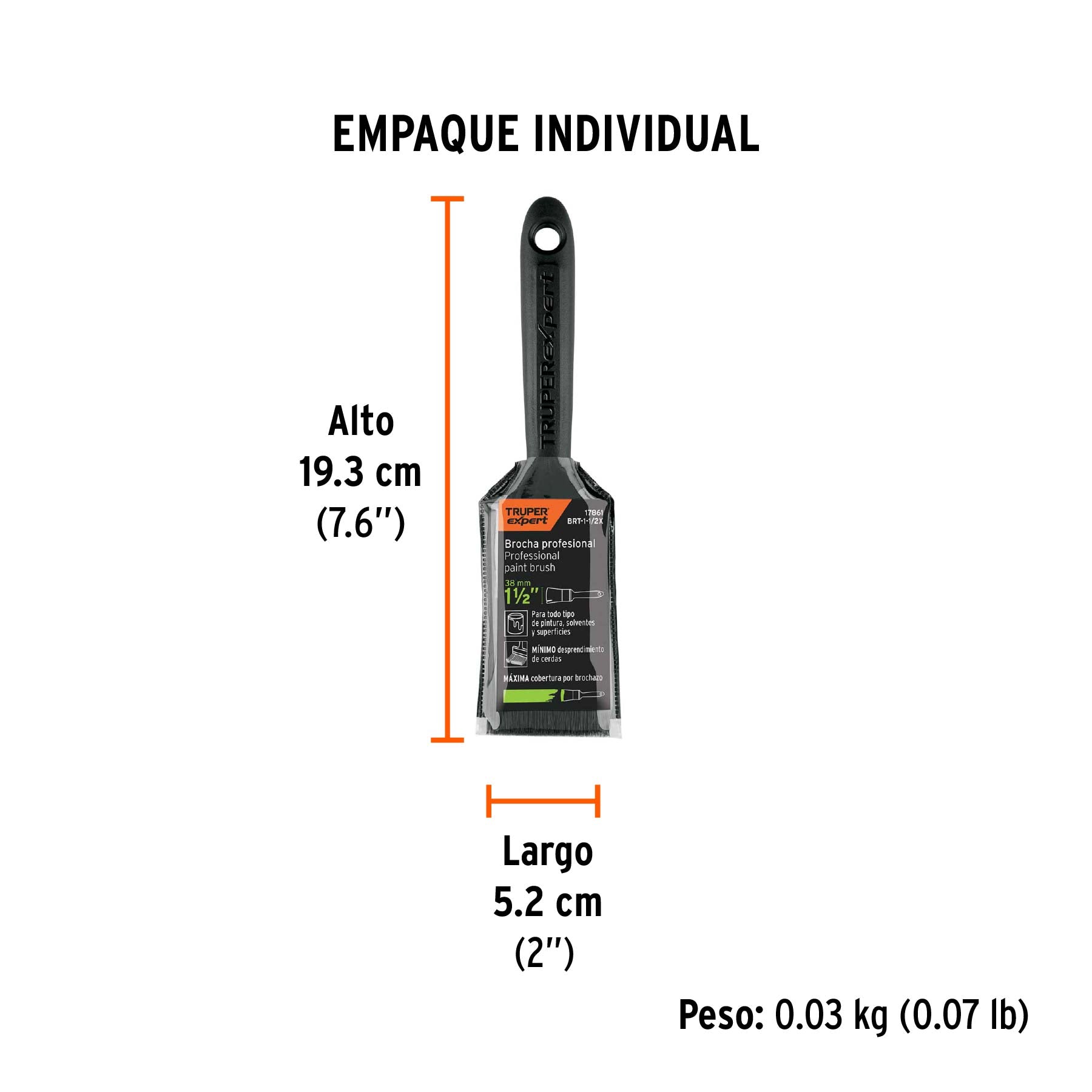 Brocha, mango de plástico, 1-1/2", Truper Expert
