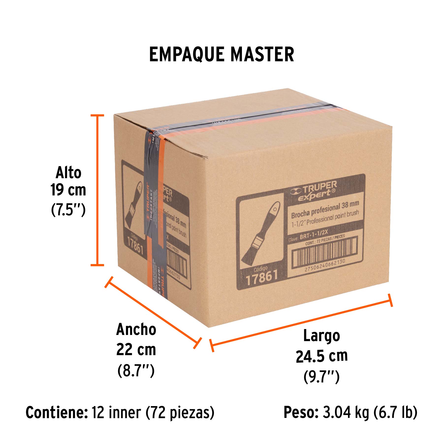 Brocha, mango de plástico, 1-1/2", Truper Expert