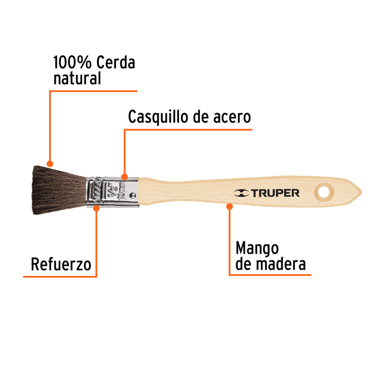 Brocha pelo de camello, mango de madera, 1/2"