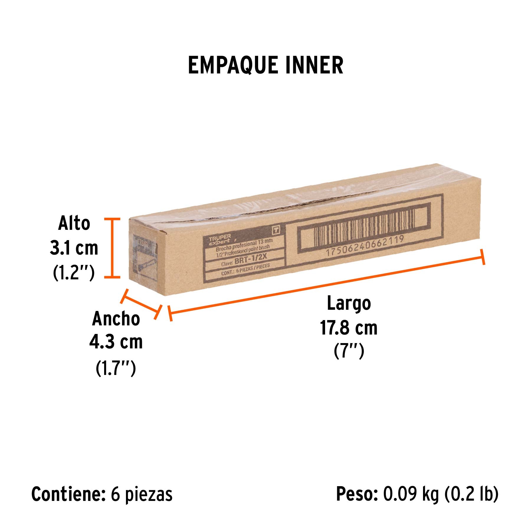 Brocha, mango de plástico, 1/2", Truper Expert