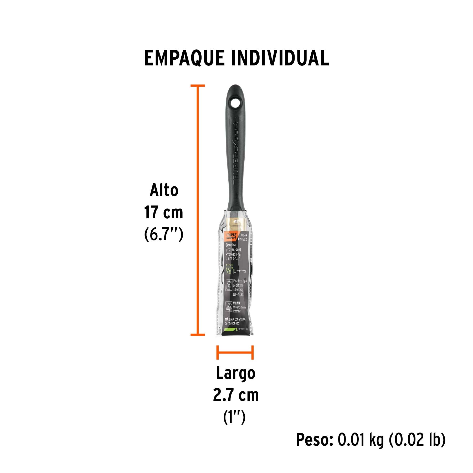 Brocha, mango de plástico, 1/2", Truper Expert