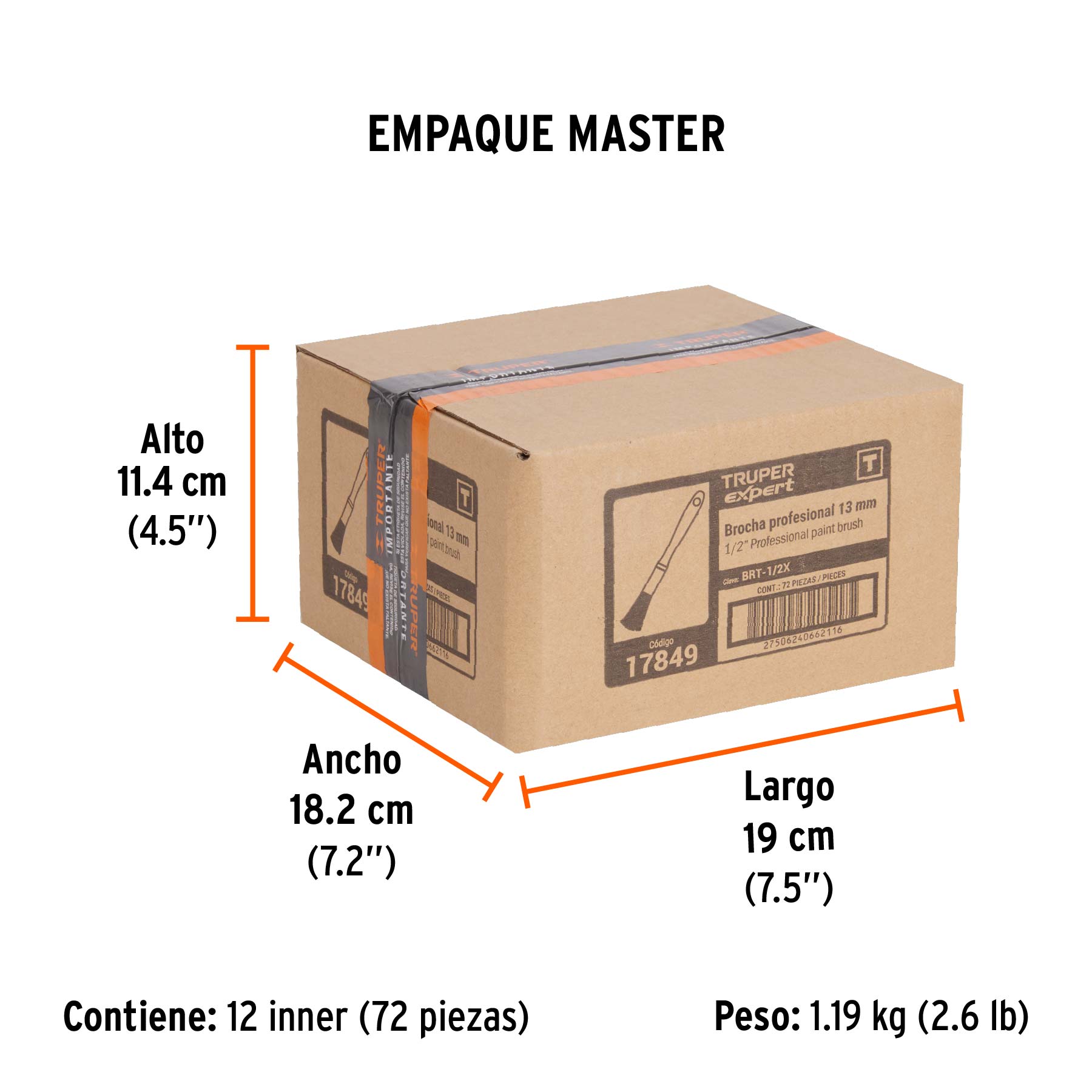 Brocha, mango de plástico, 1/2", Truper Expert