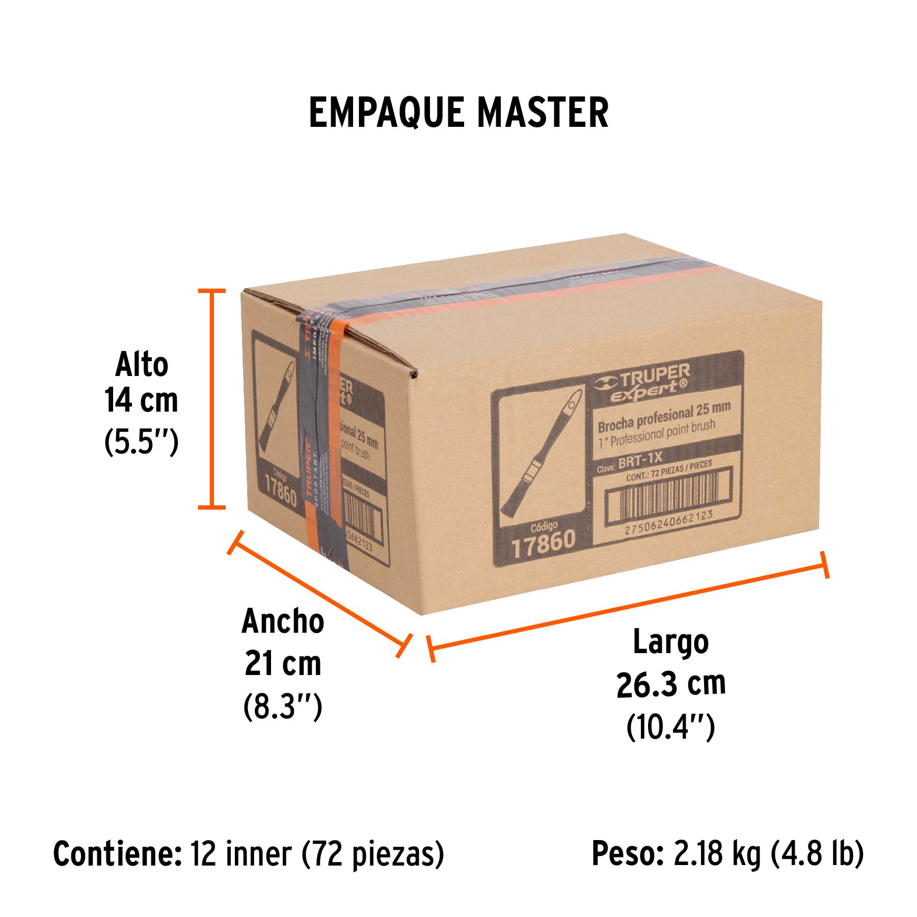 Brocha, mango de plástico, 1", Truper Expert