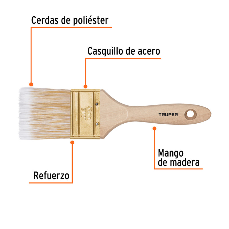 Brocha cerdas sintéticas,mango de madera, corte recto, 2-1/2