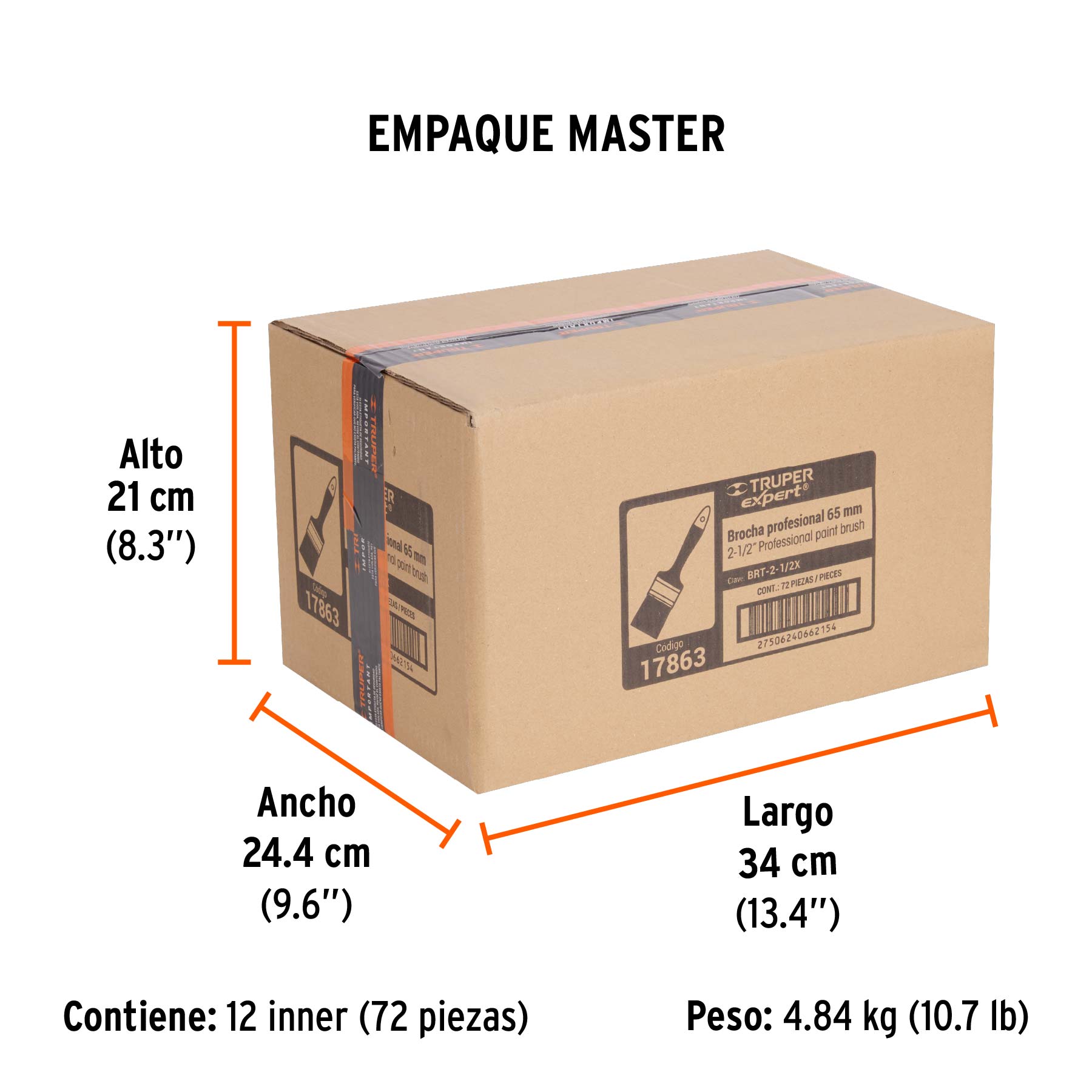 Brocha, mango de plástico, 2-1/2", Truper Expert