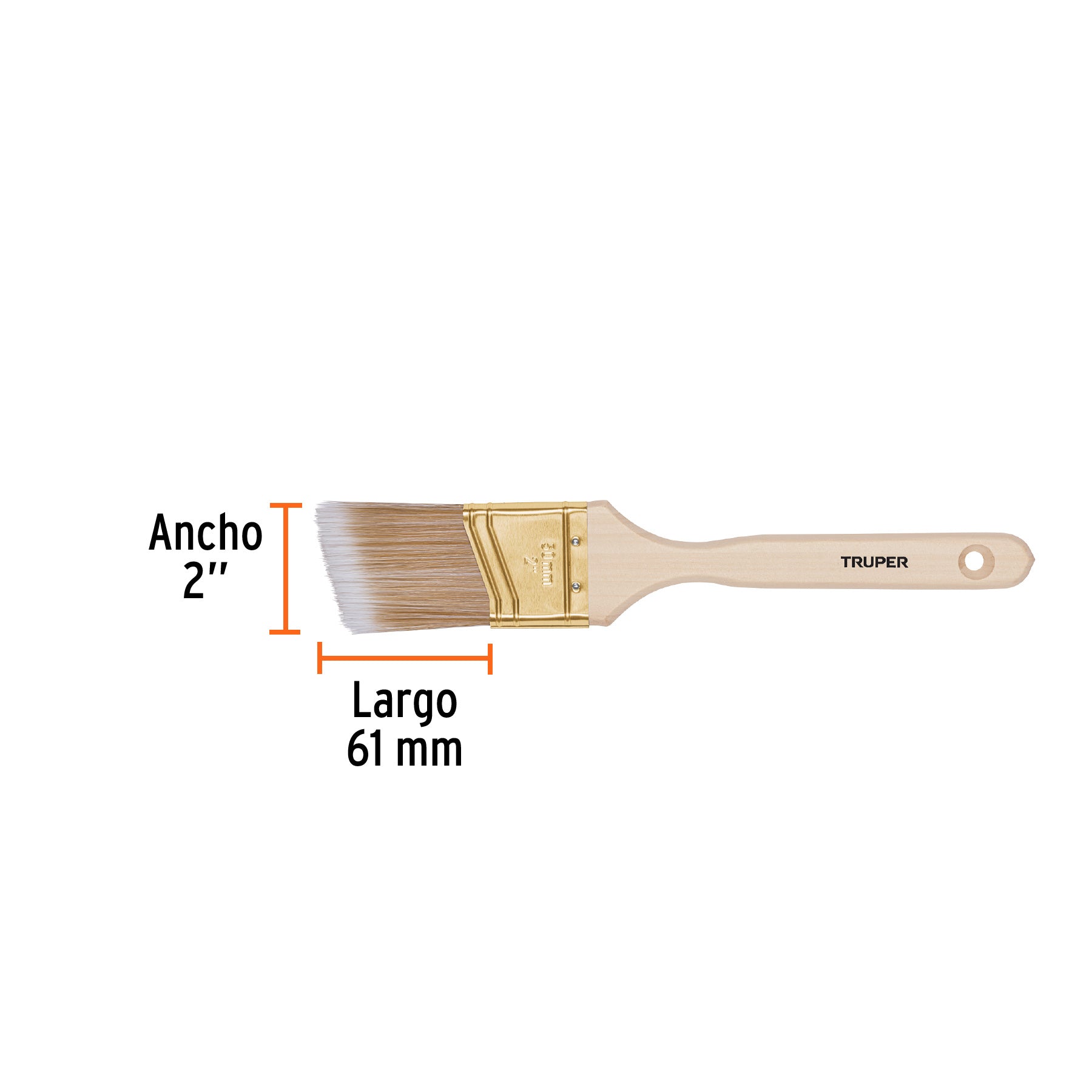 Brocha cerdas sintéticas, mango madera,corte angular, 2"