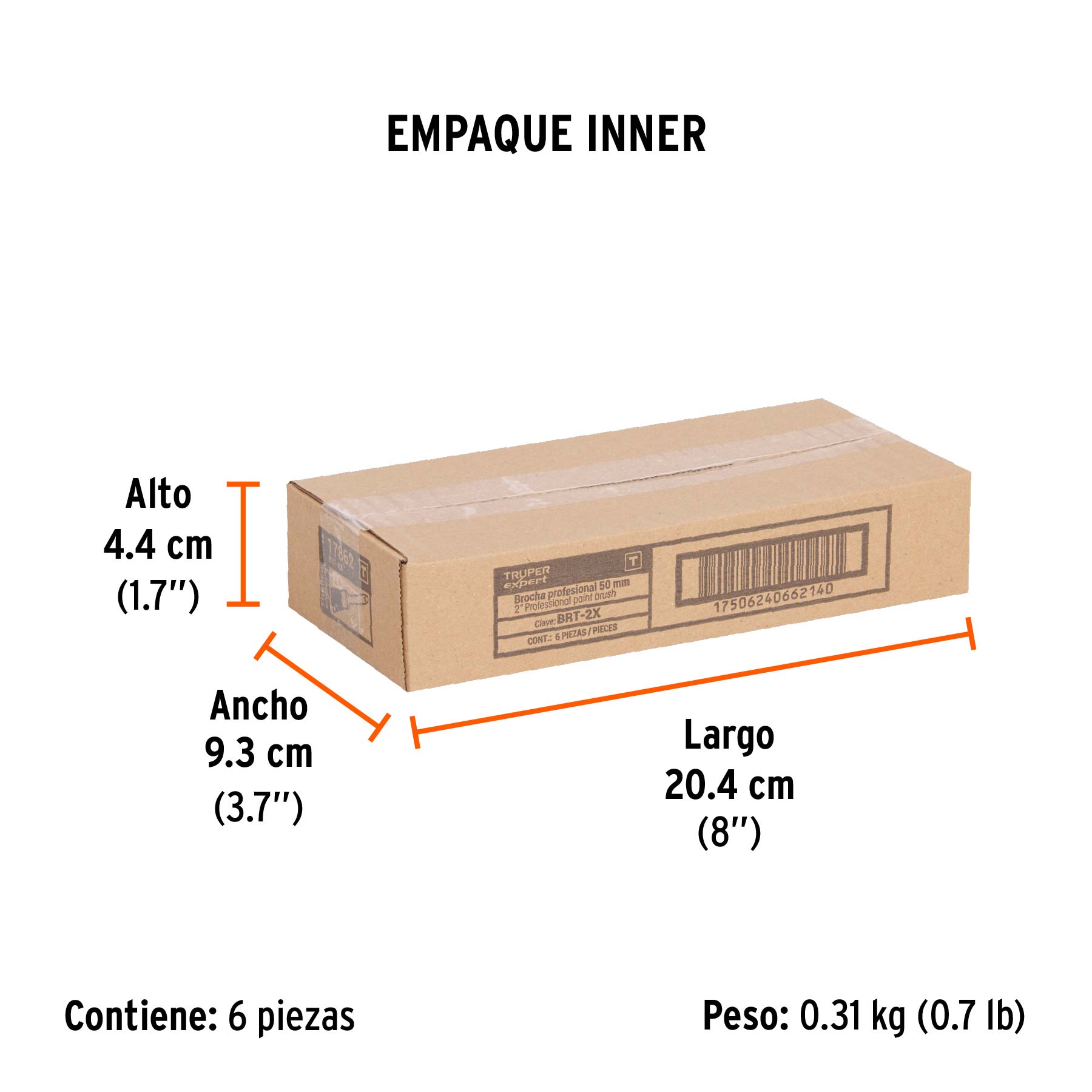 Brocha, mango de plástico, 2", Truper Expert