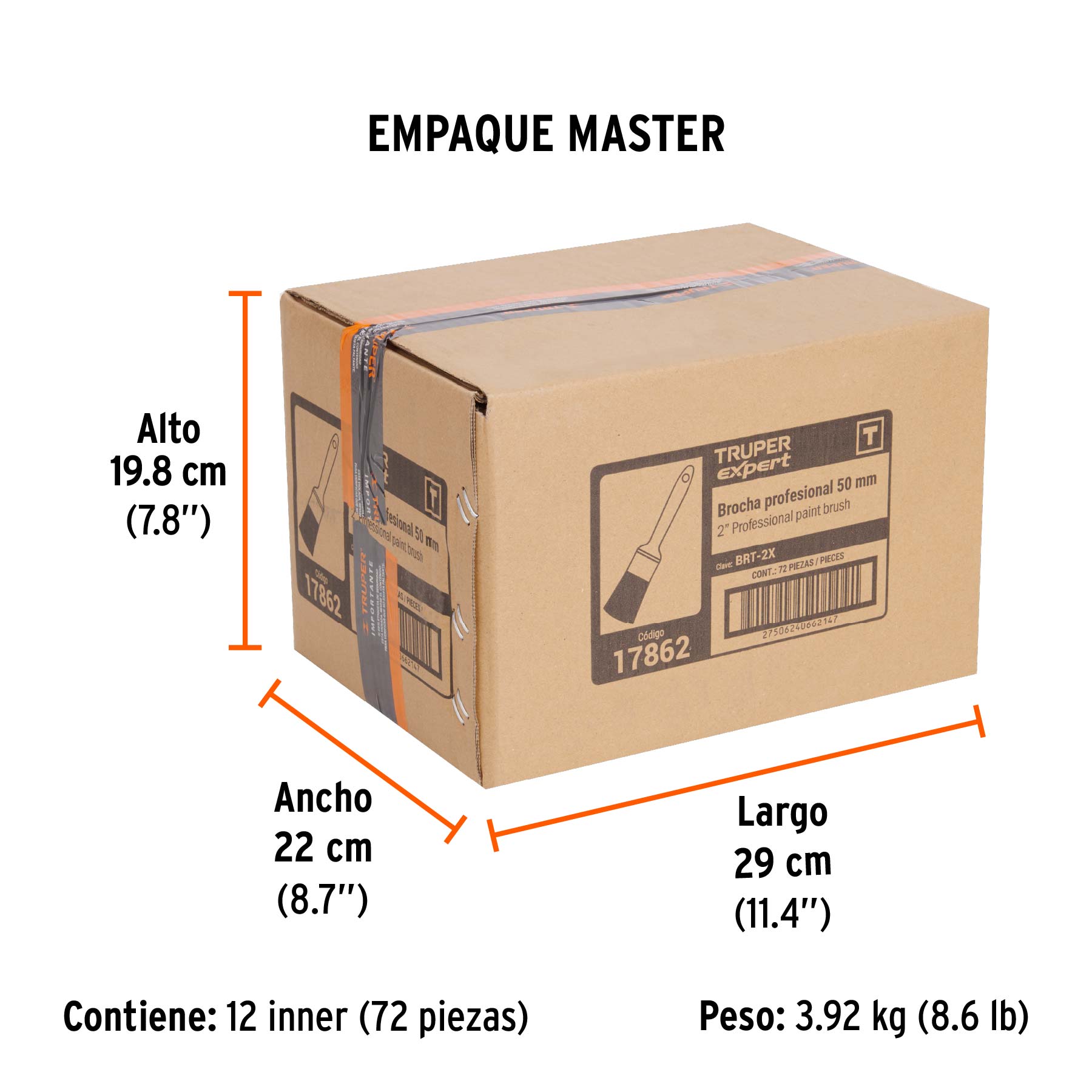 Brocha, mango de plástico, 2", Truper Expert